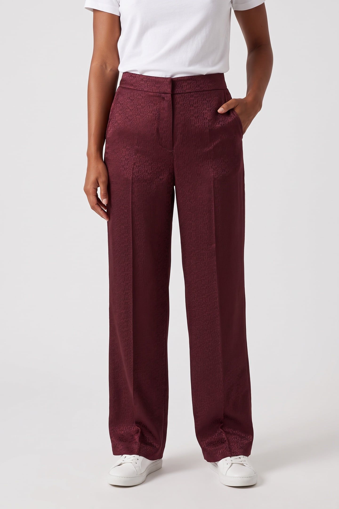 LOGO JACQUARD CIGARETTE PANTS WINDSOR BURGUNDY 1