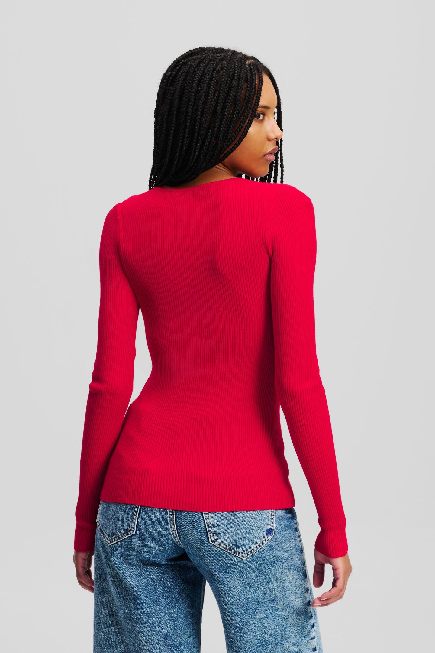 KLJ LONGSLEEVE LOGO KNITTED TOP POMPEIAN RED 2