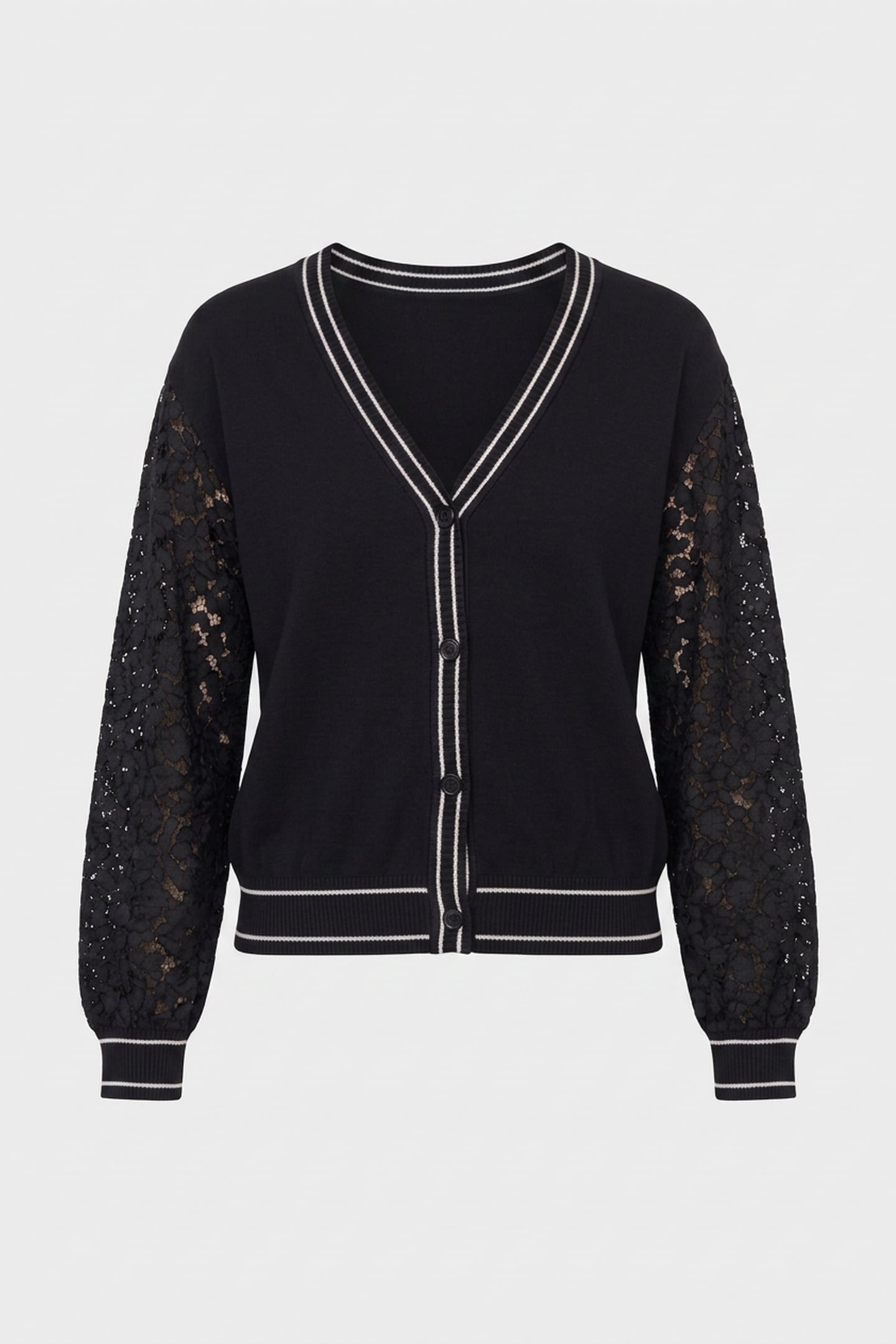 STRETCH CARDIGAN WITH LACE SLEEVES BLACK 3