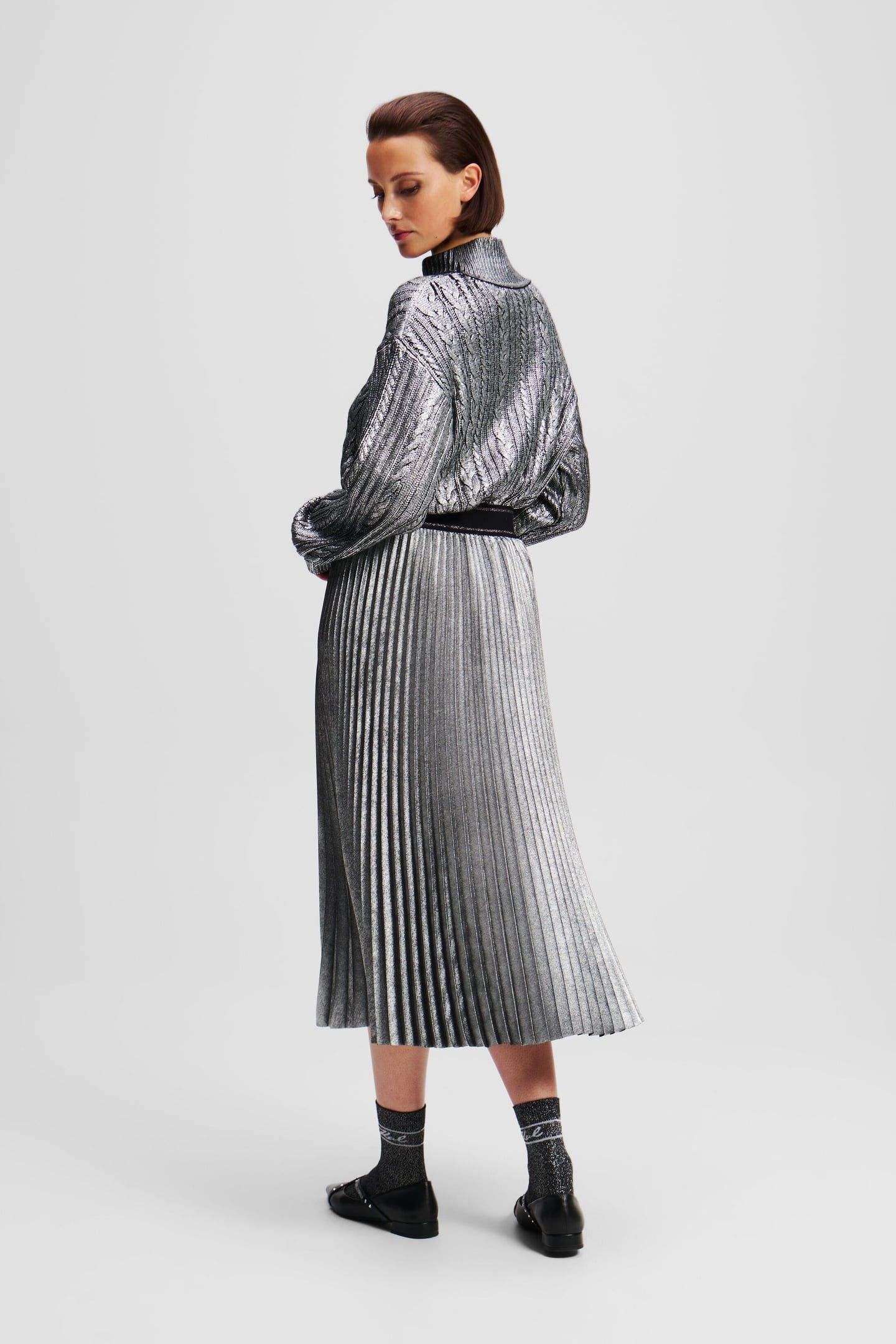 FOIL PLEATED SKIRT GUNMETAL 3