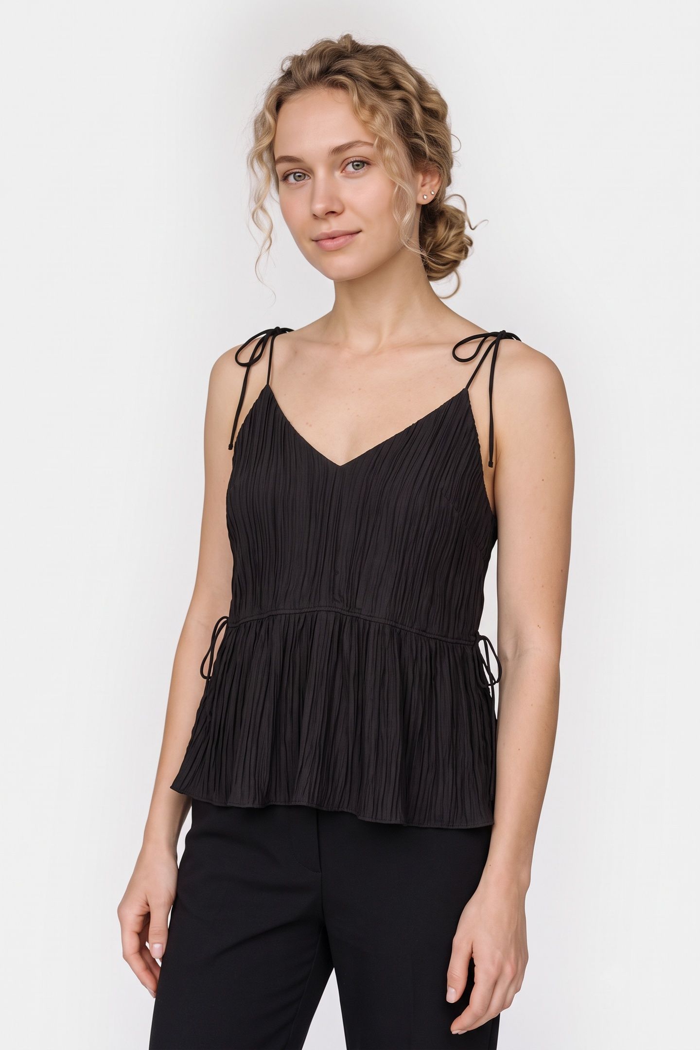FIGLIA CRINKLE STRAP TOP BLACK 1