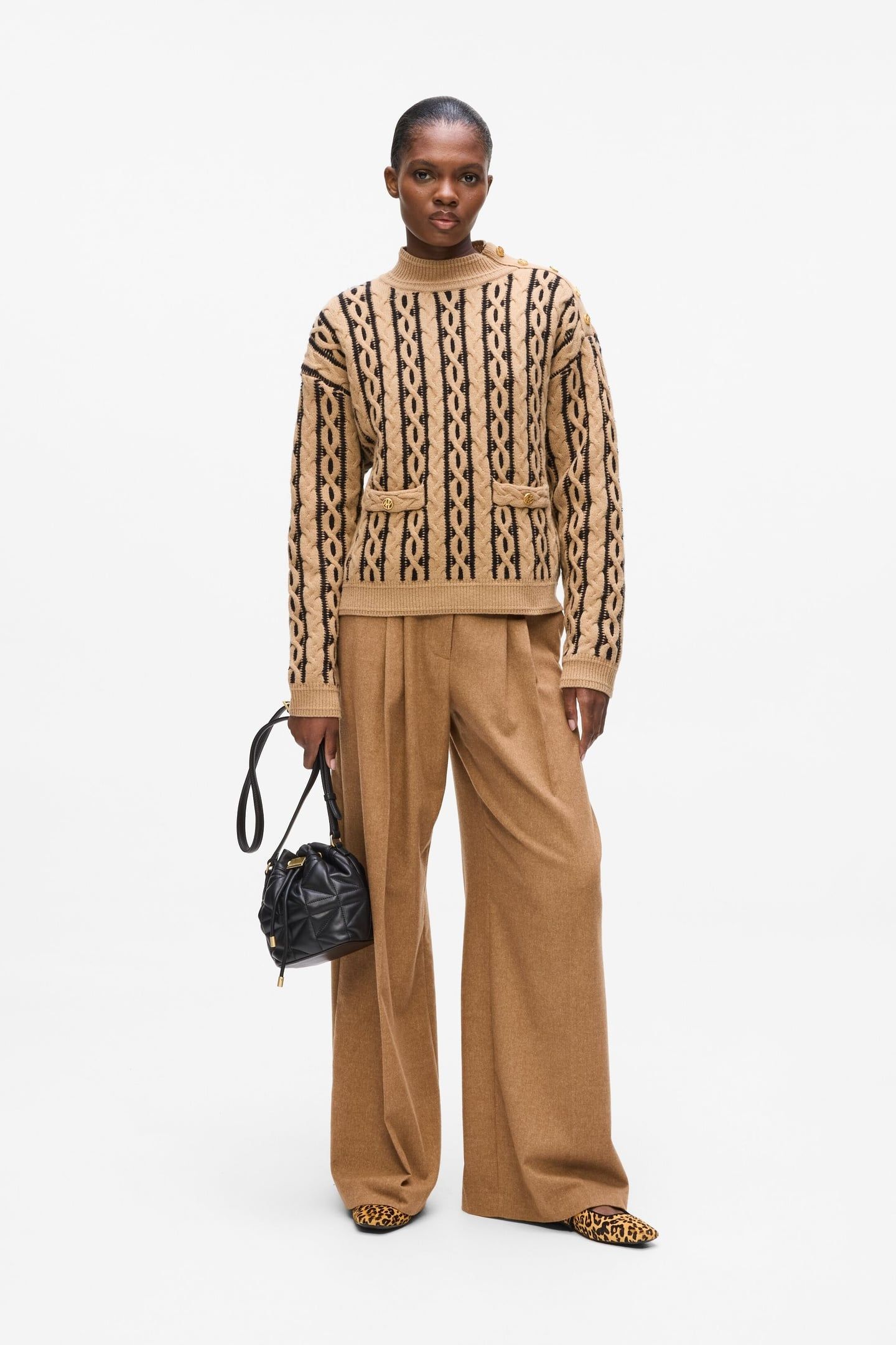 CABLE KNIT MOCK NECK NOUGAT 1