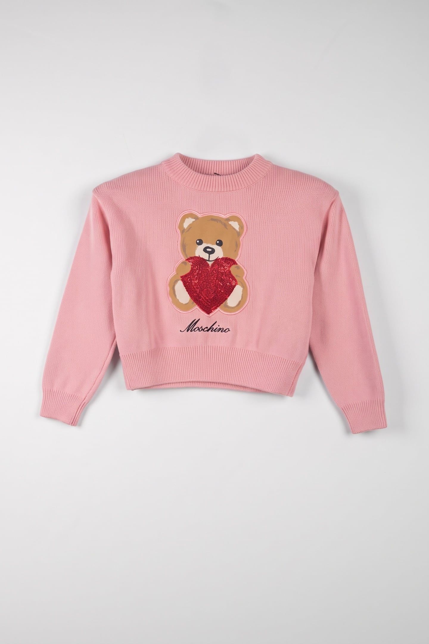 GIRL'S HEART TEDDY BEAR WOOL AND COTTON PULLOVER PINK 2