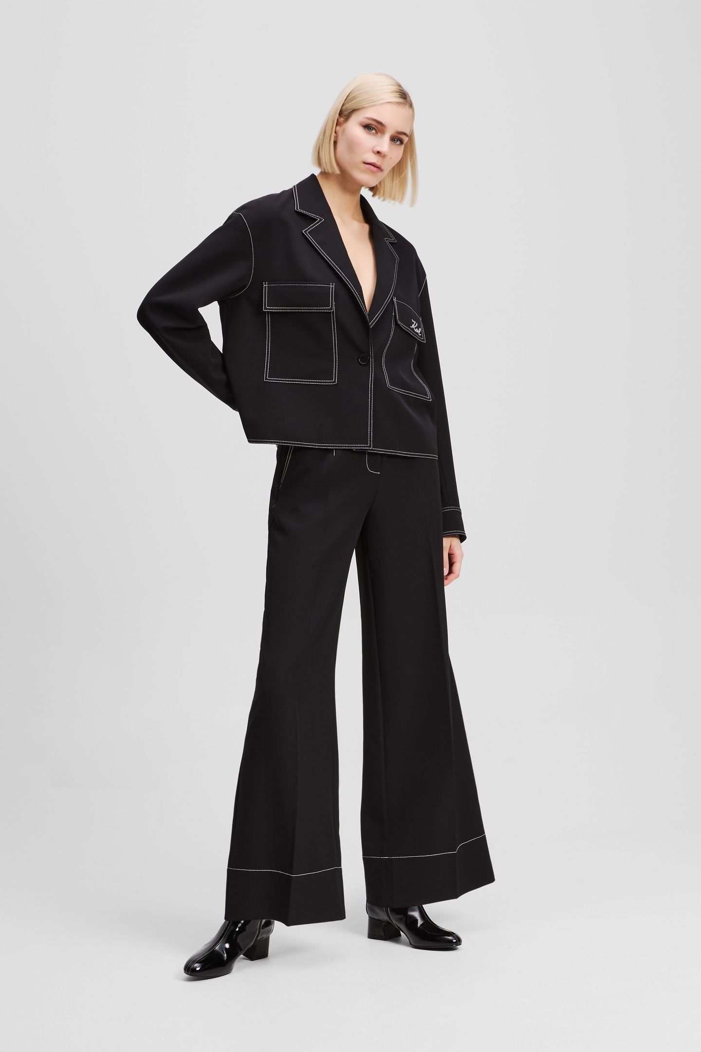 CONTRAST STITCH PANTS BLACK 2