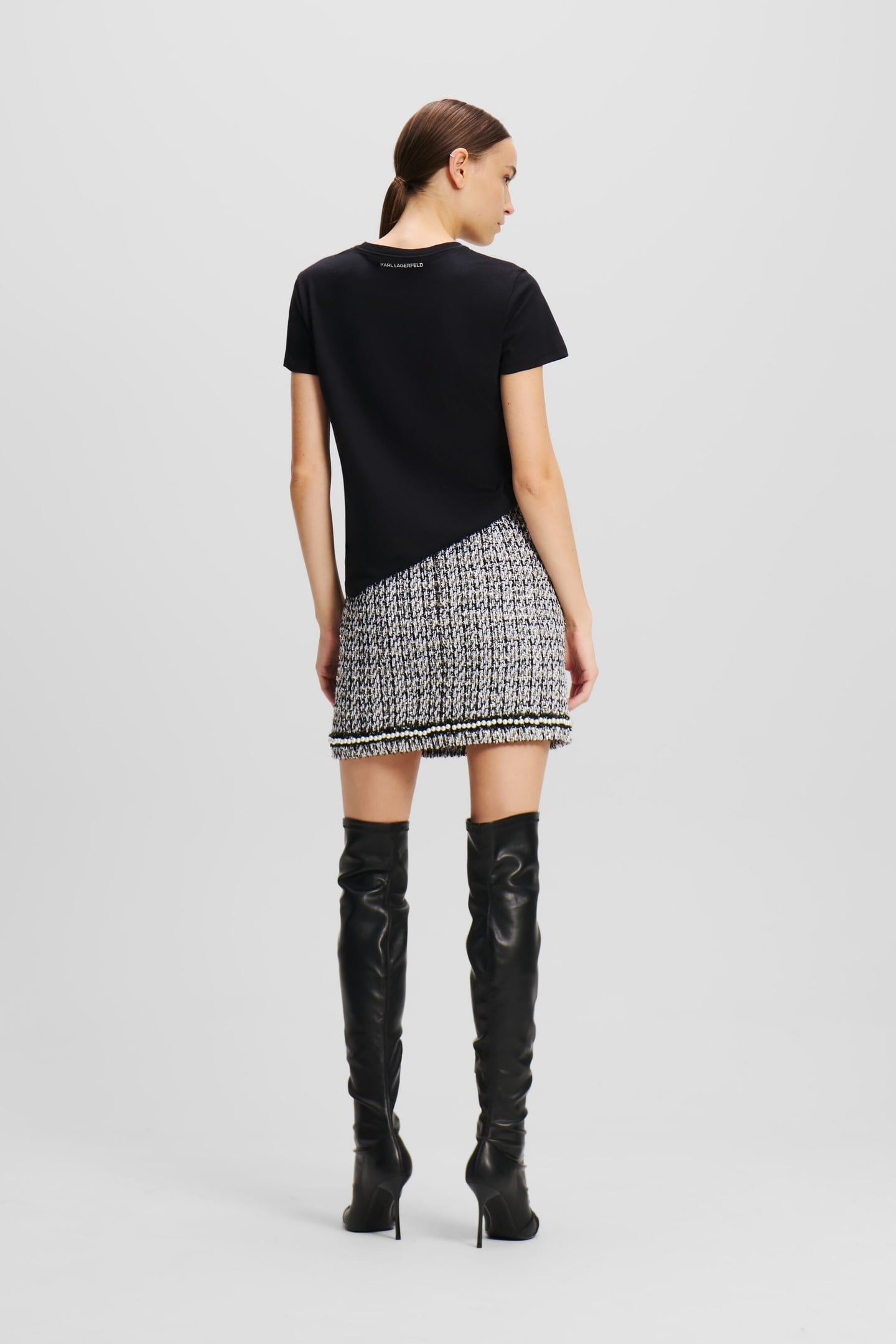 PEARL EMBELLISHED BOUCLE SKIRT BLACK/WHITE/SILVER 3