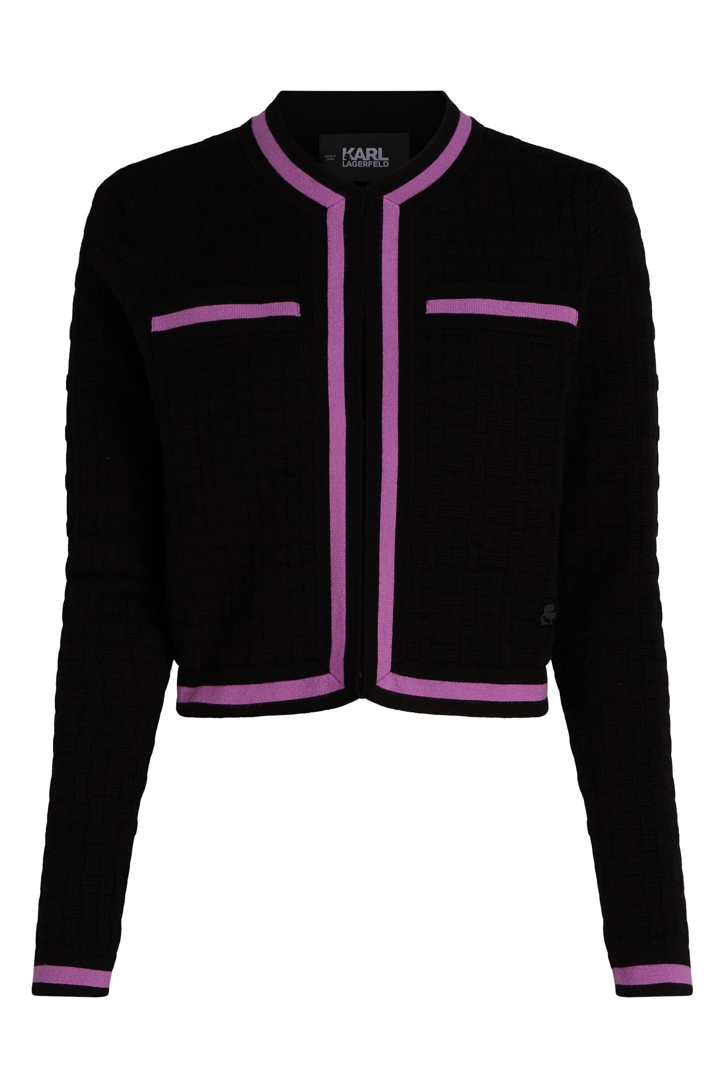 TEXTURED CLASSIC KNIT CARDIGAN BLACK/IRIS ORCHID 4