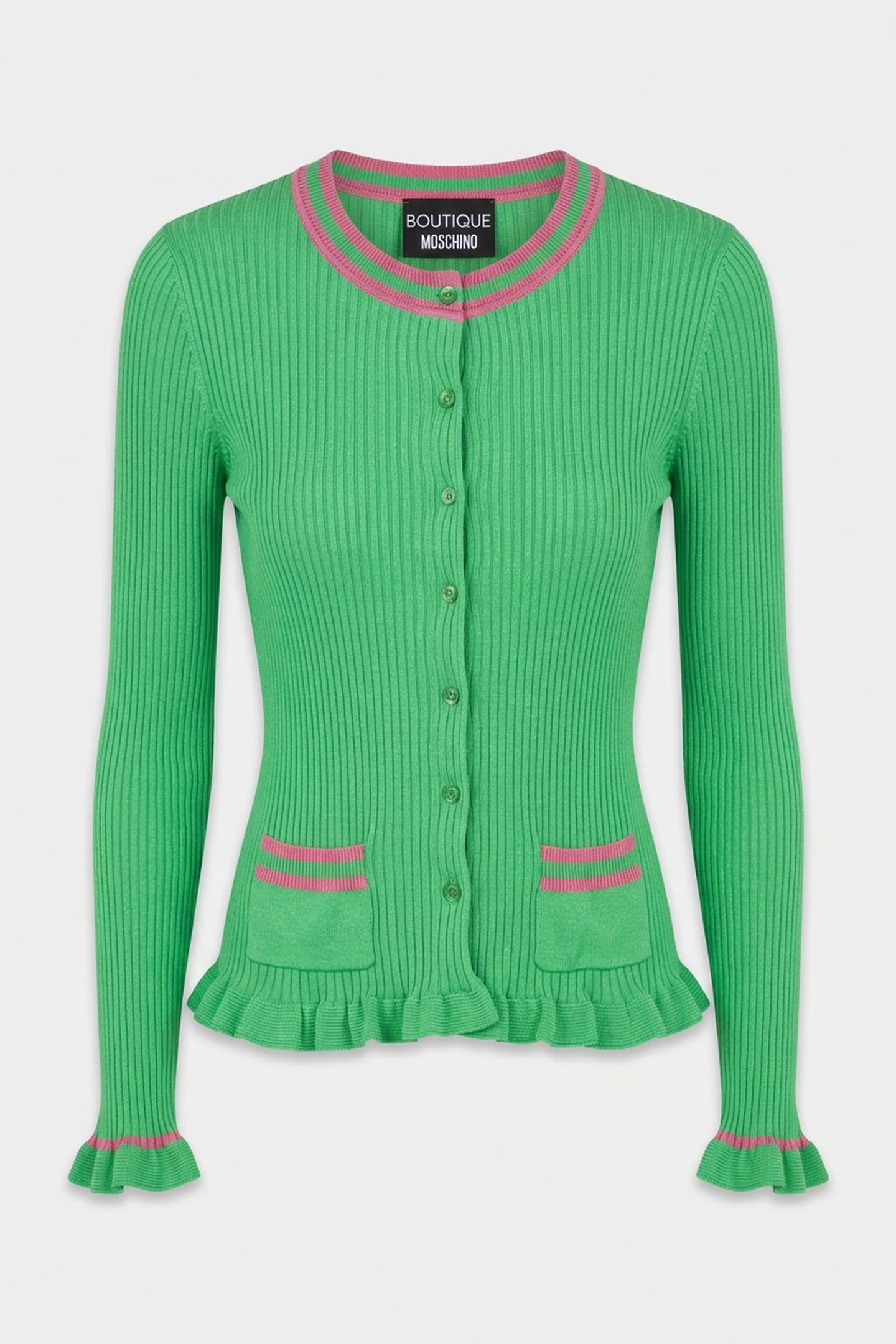 STRIPED DETAILS RIBBED KNIT CARDIGAN GREEN 3