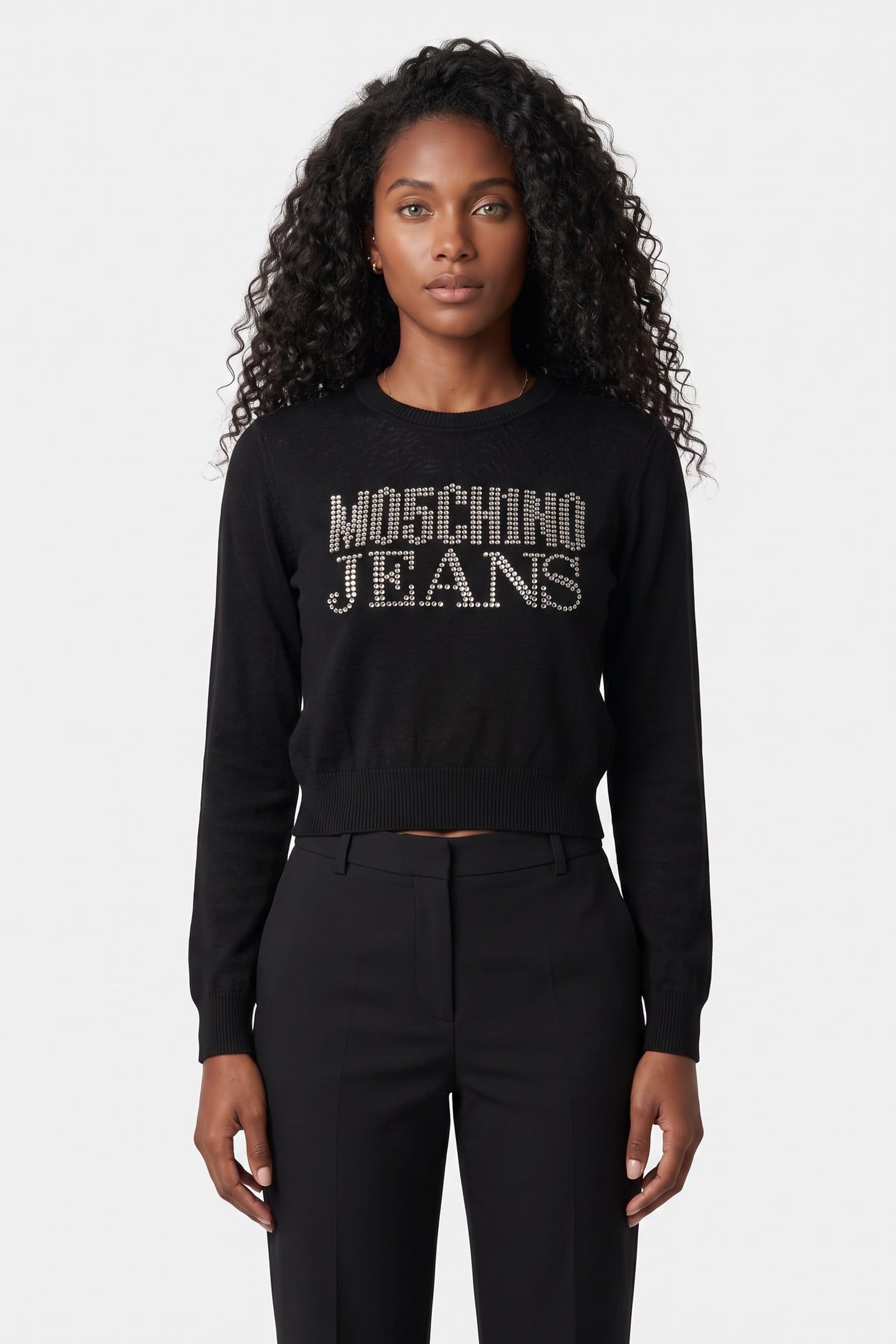 WOOL BLEND PULLOVER RHINESTONE LOGO BLACK 1