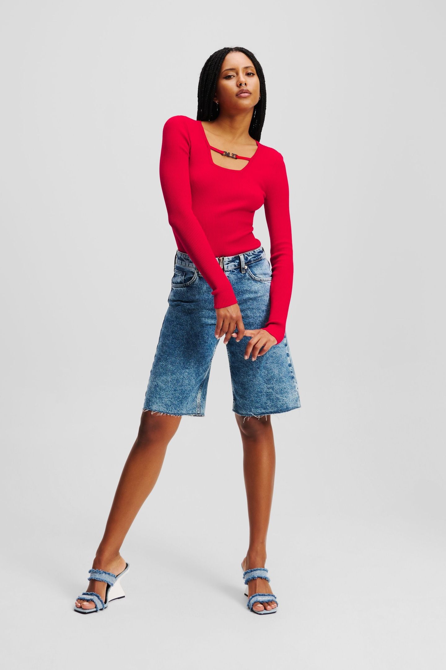 KLJ LONGSLEEVE LOGO KNITTED TOP POMPEIAN RED 3
