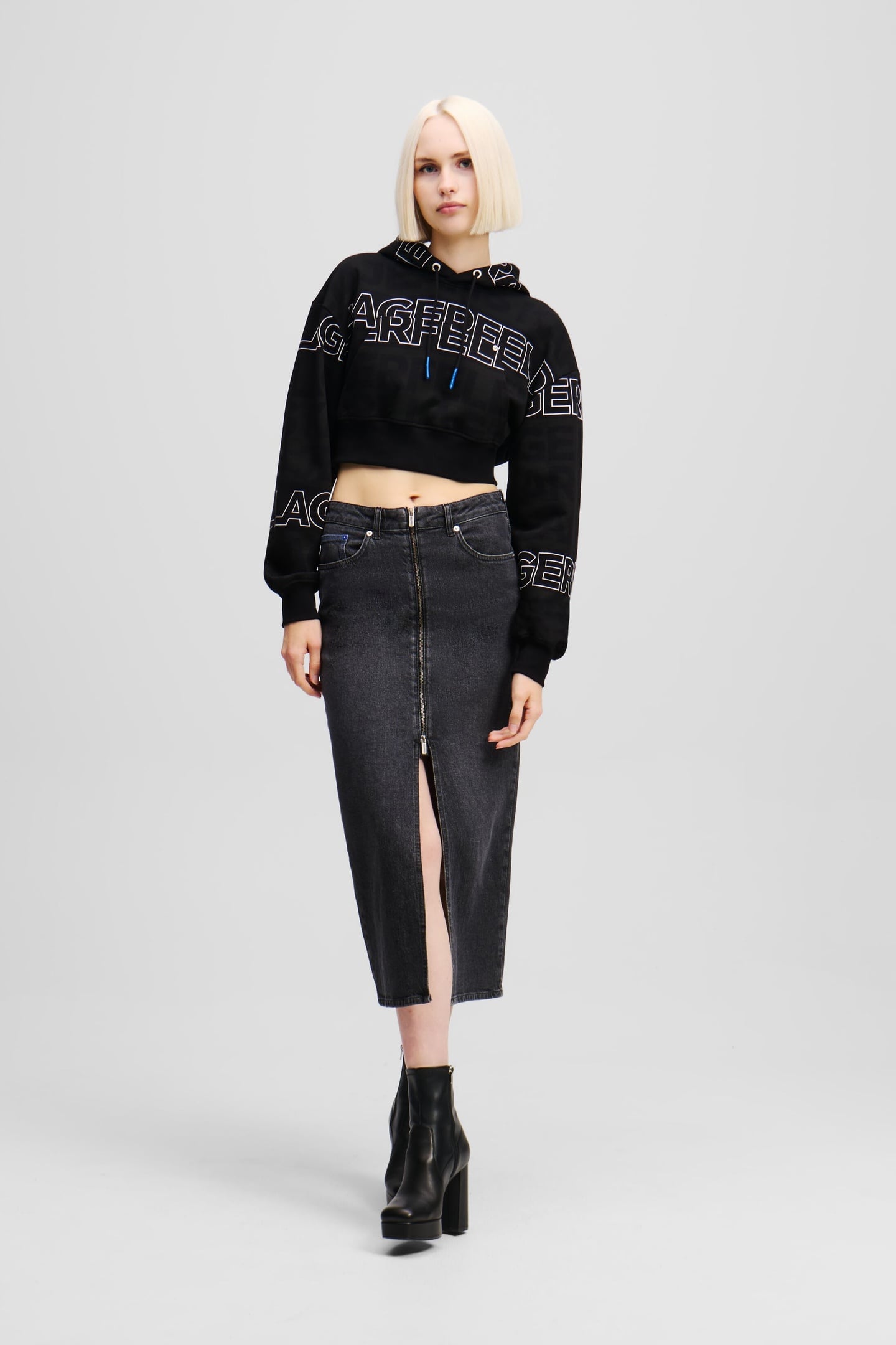 KLJ ZIP DENIM MIDI SKIRT WASHED DARK GREY 2