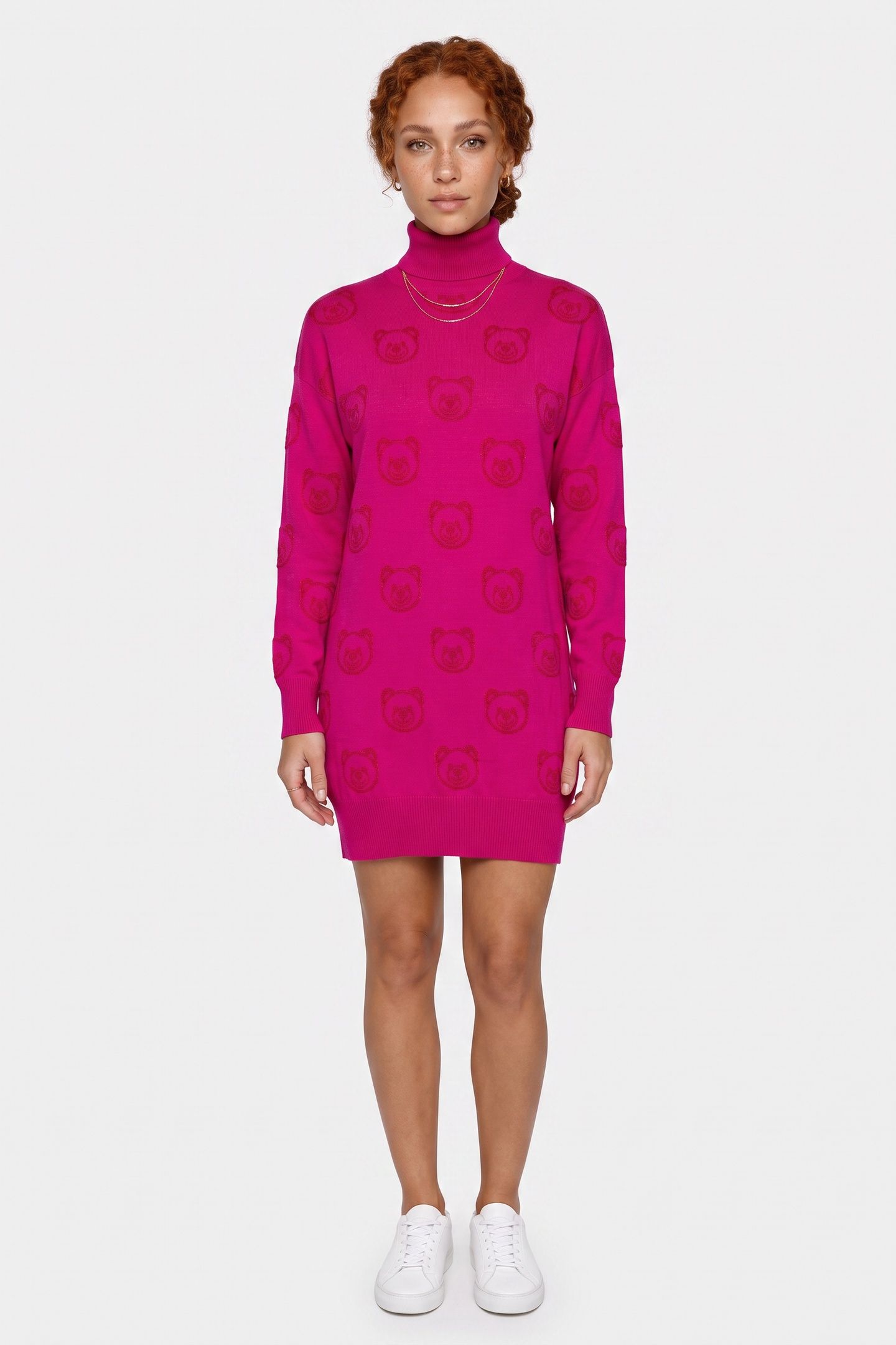 ALLOVER TEDDY BEAR WOOL DRESS PURPLE 1