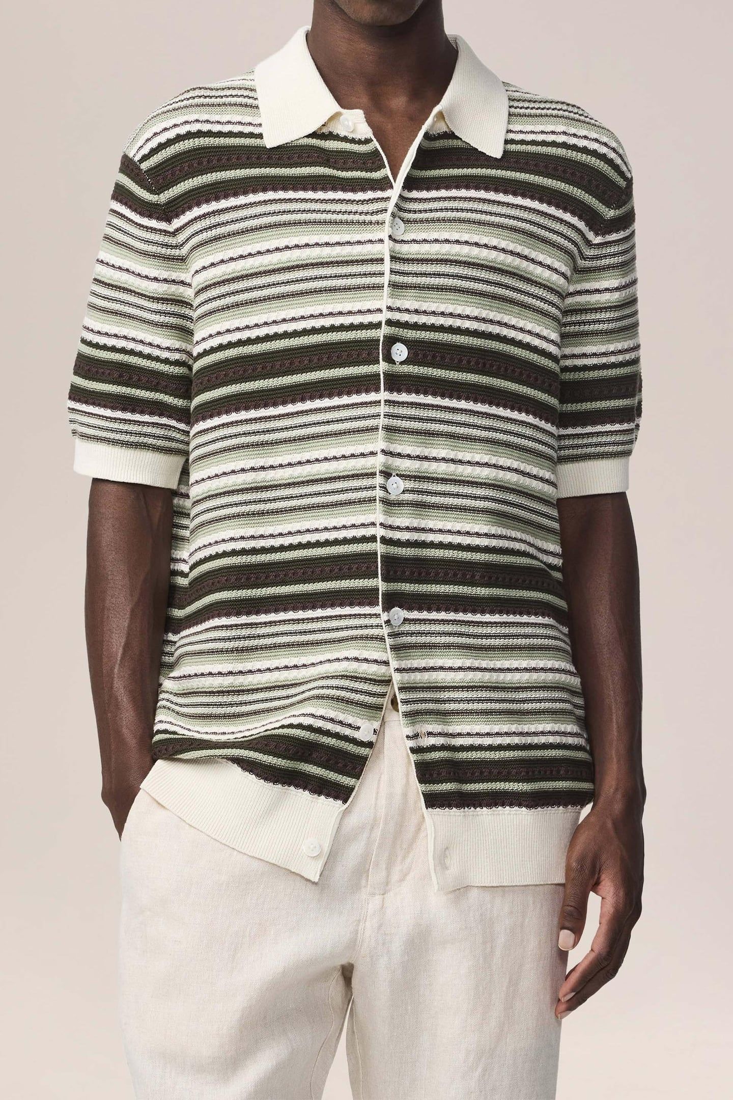 NOLAN POLO CARDIGAN 6686 GREEN STRIPE 1