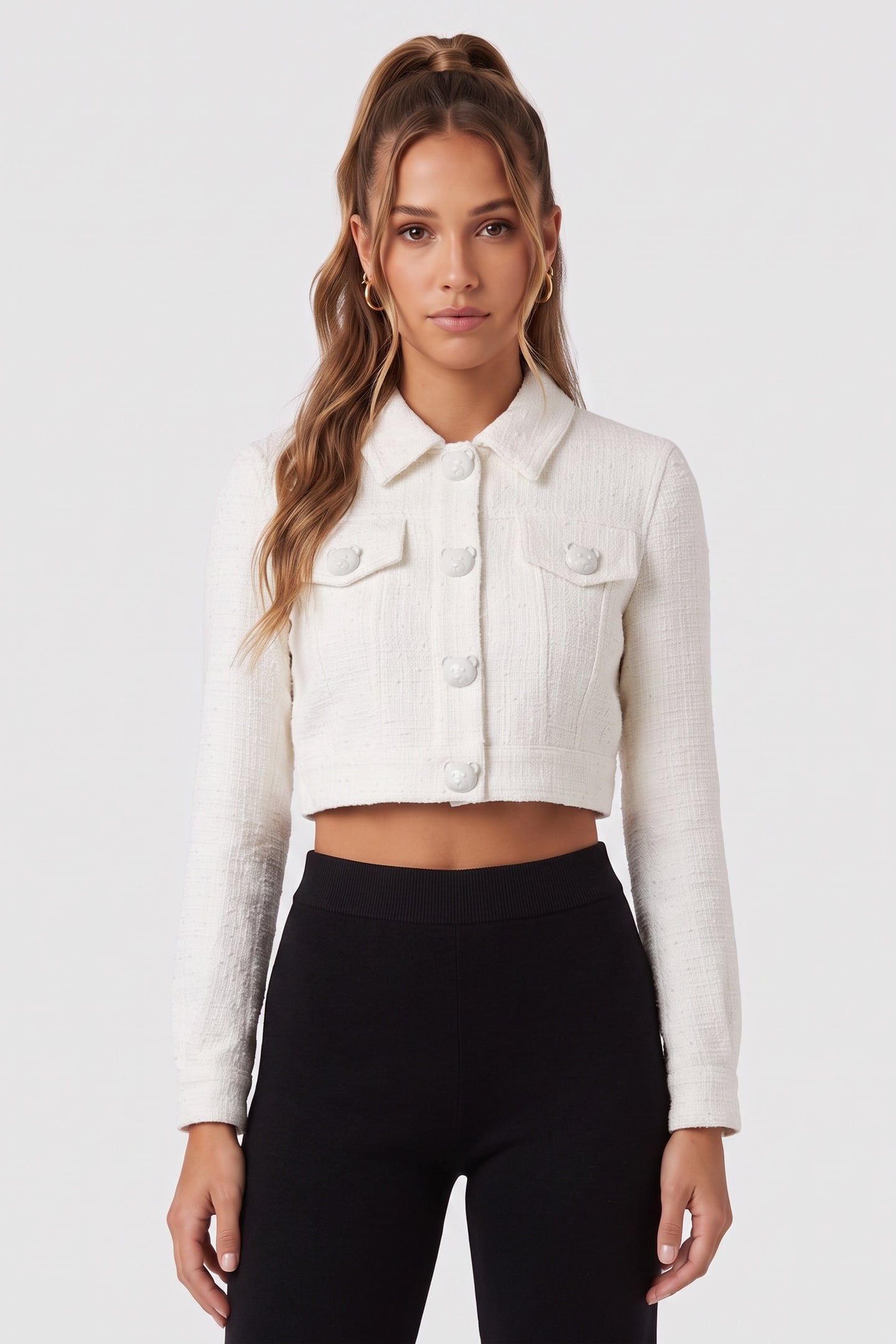 TEDDY BUTTONS TWEED CROPPED JACKET WHITE 1