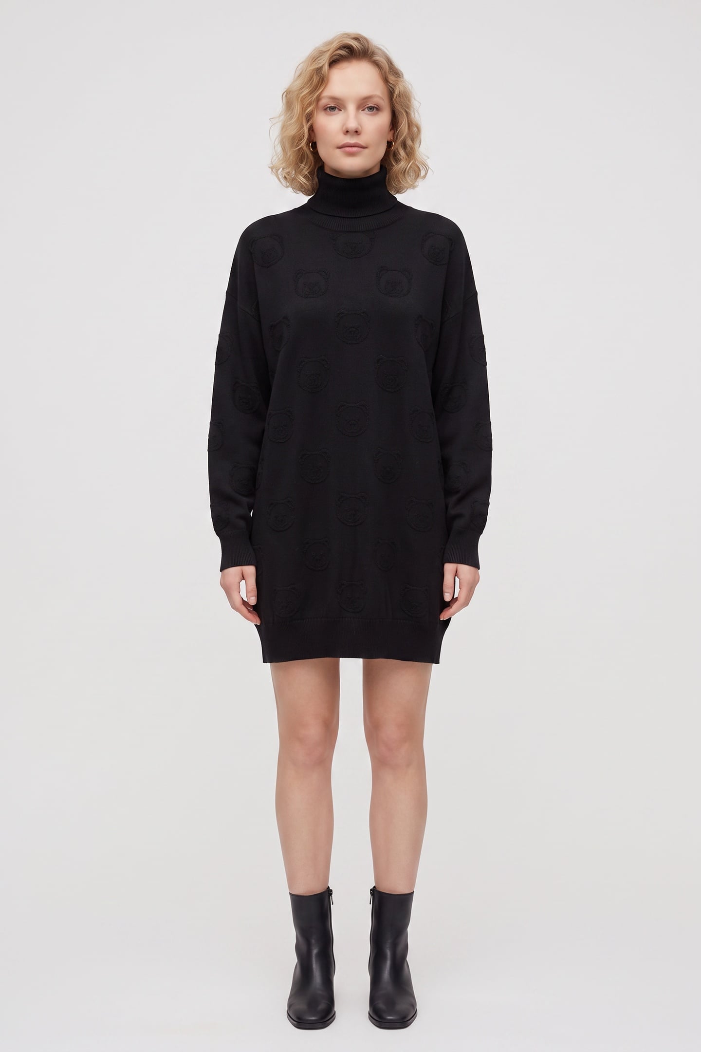 ALLOVER TEDDY BEAR WOOL DRESS BLACK 1