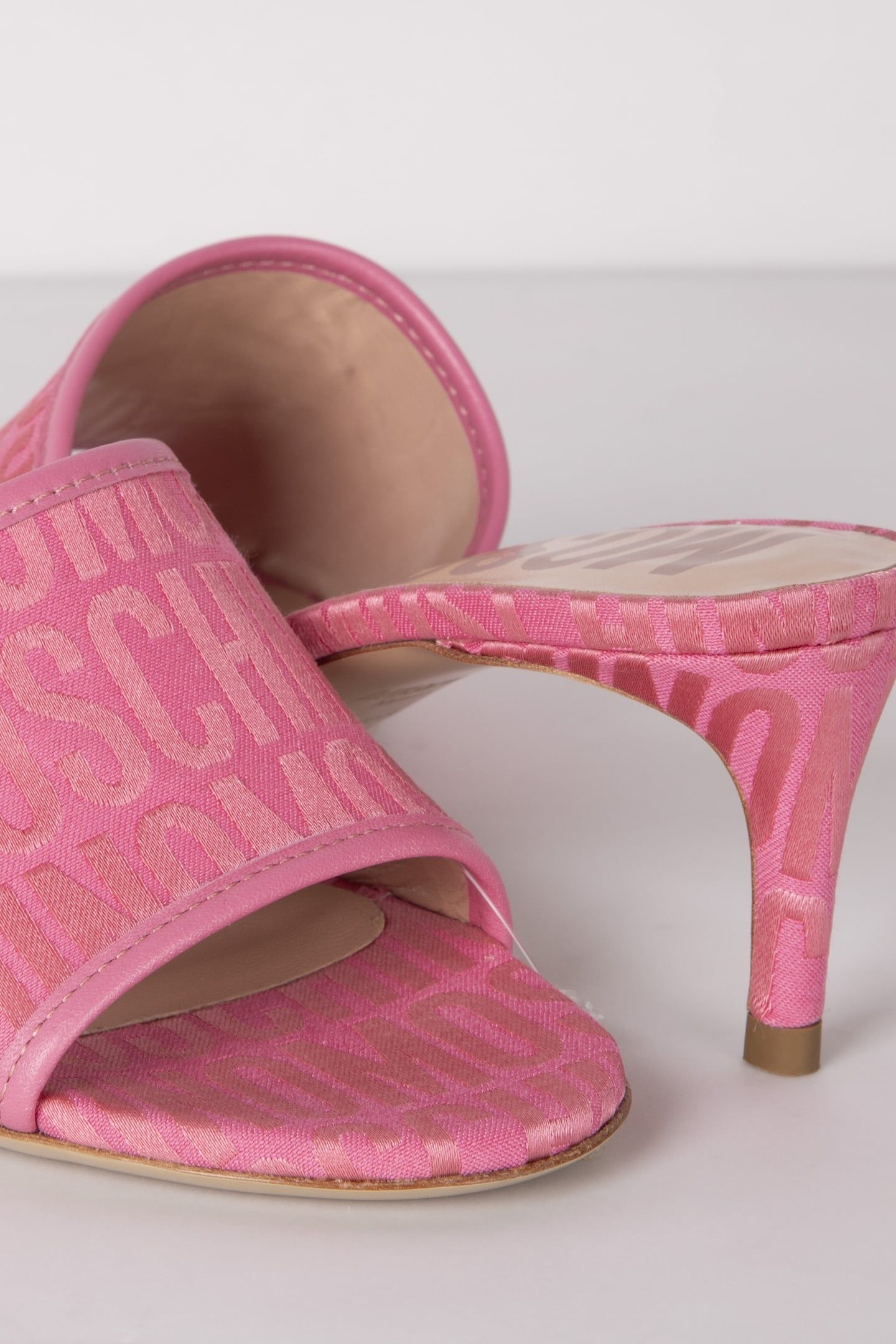 NYLON HEELED SANDALS ALLOVER LOGO PINK 2