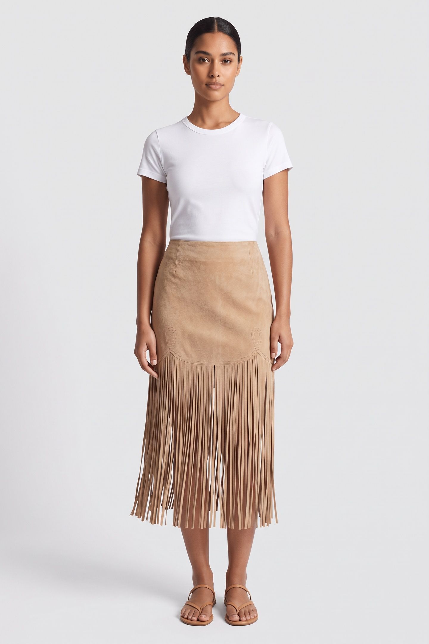 SUEDE SKIRT WITH FRINGES BEIGE 1