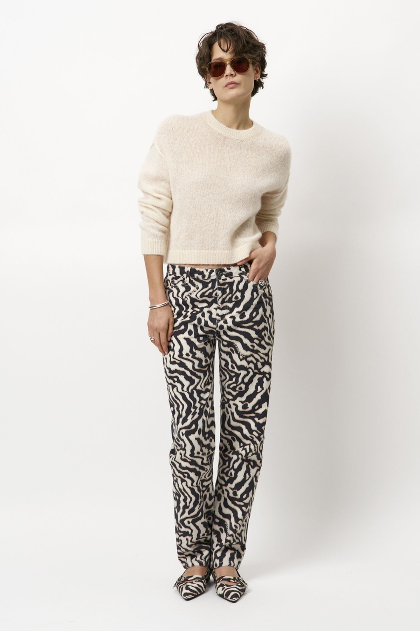 DANTE6-SPOTTED ANIMALISTIC JEANS BLACK/CREAM 1