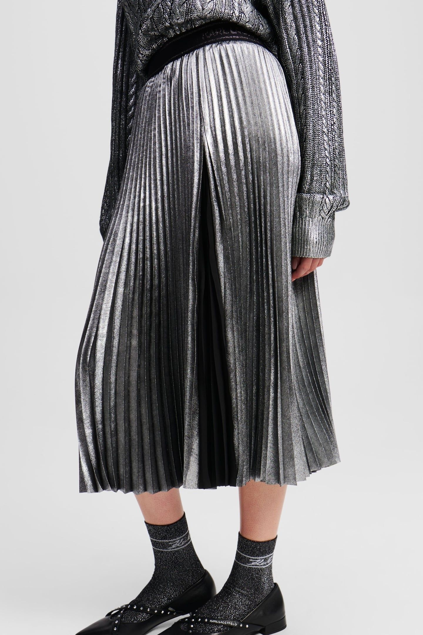 FOIL PLEATED SKIRT GUNMETAL 6