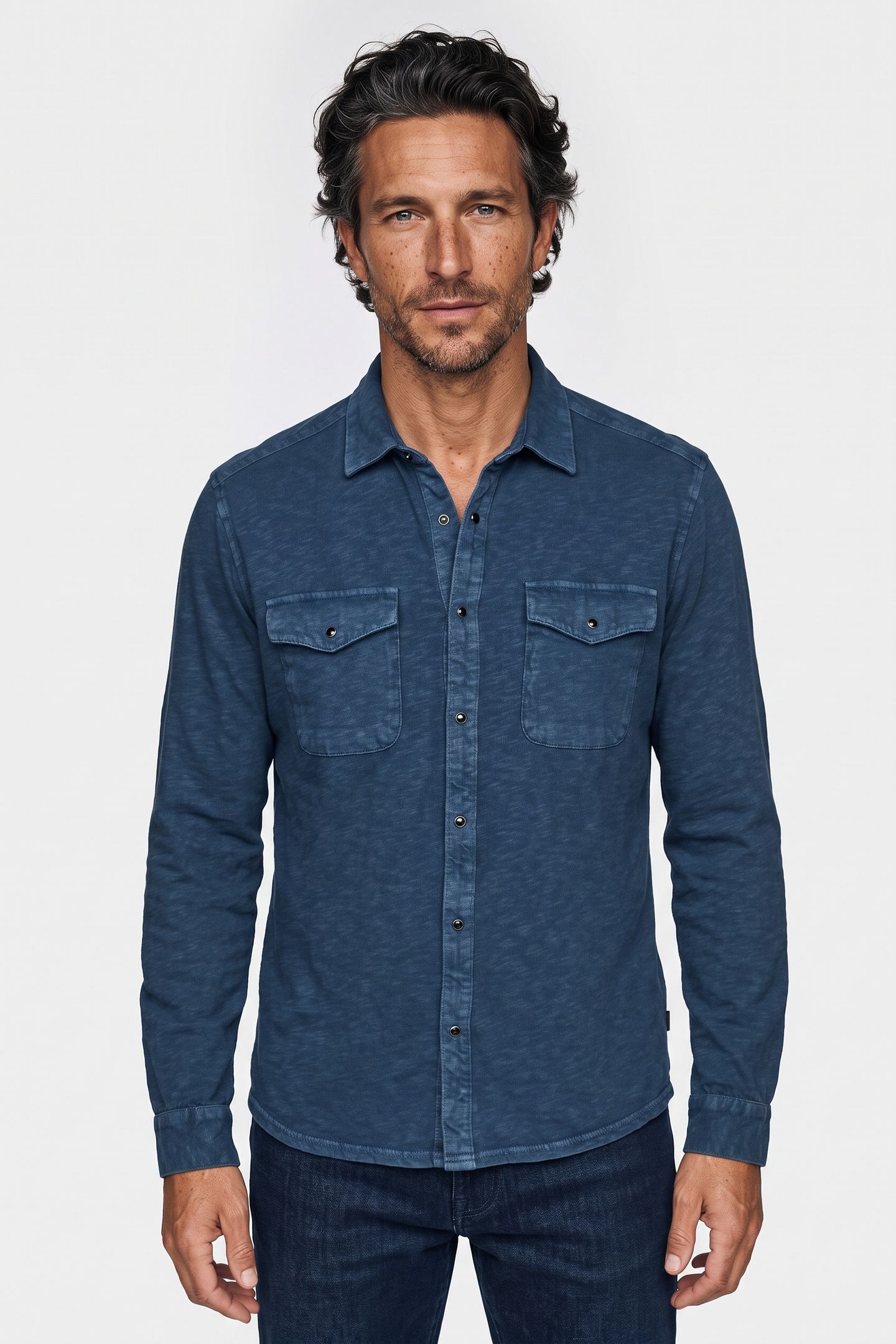 ARVON LS KNIT WESTERN SHIRT IN VINTAGE W PACIFIC BLUE 1