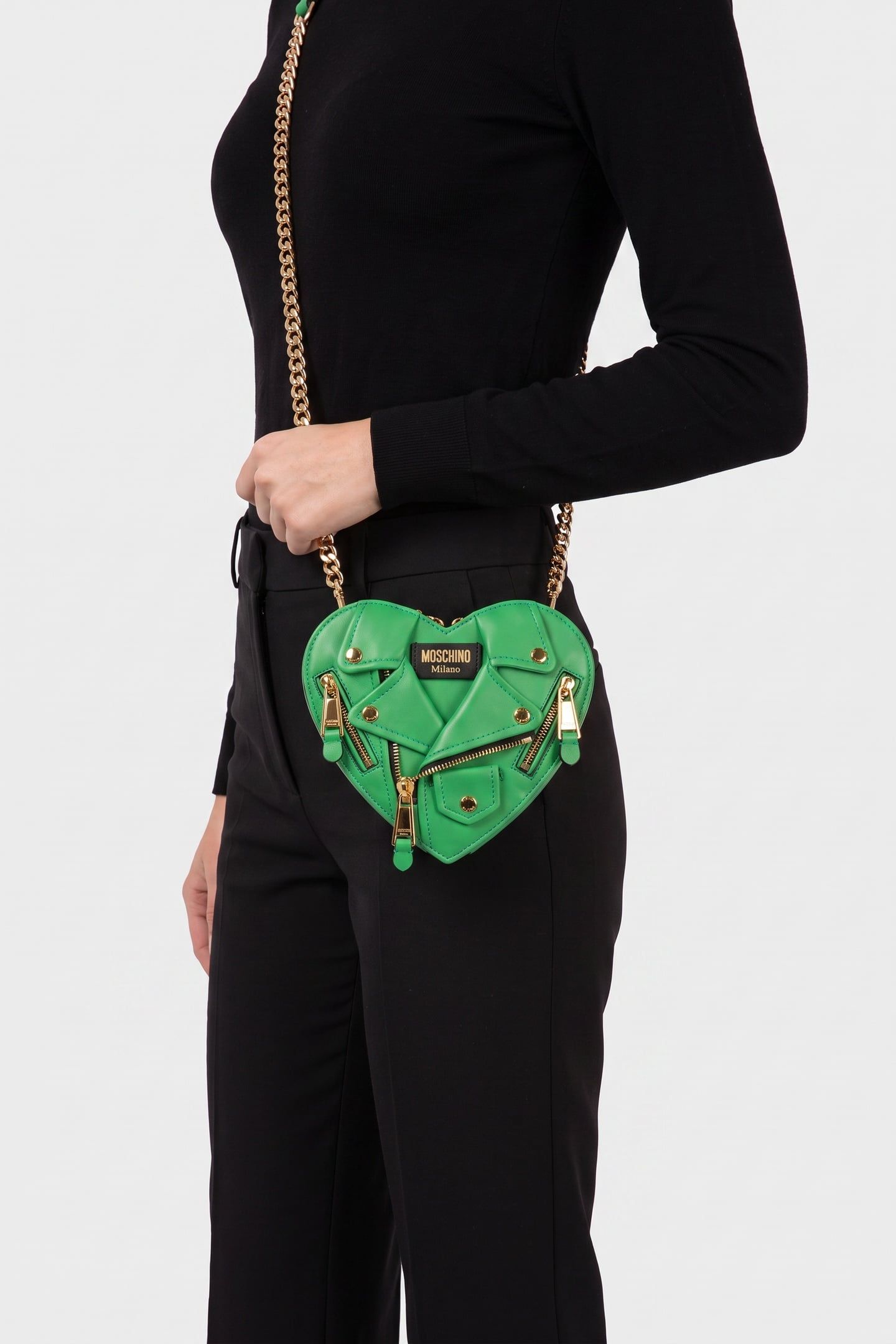 HEART BIKER BAG IN NAPPA LEATHER GREEN 1