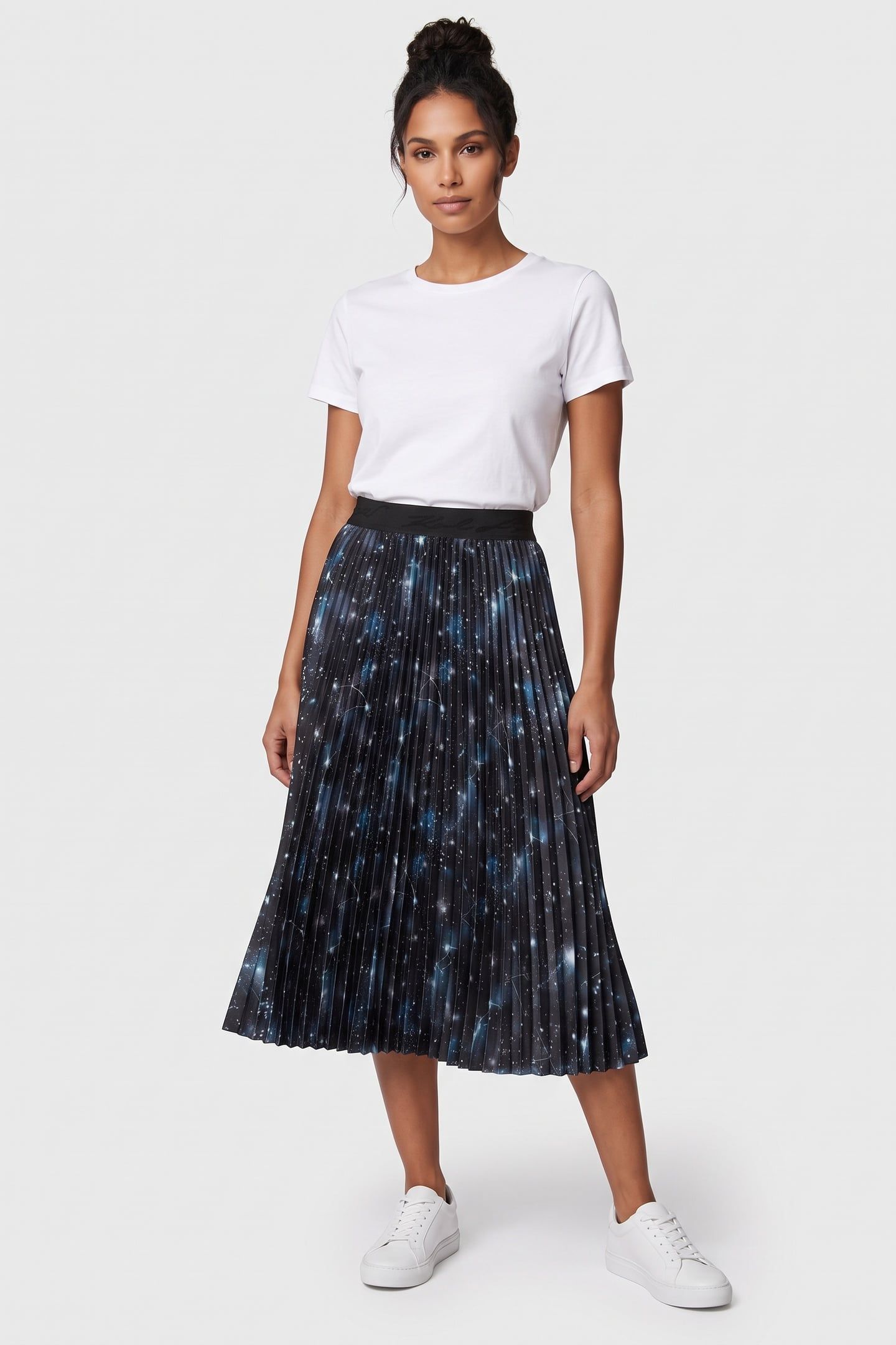 COSMIC PRINT PLEATED SKIRT BLACK 1