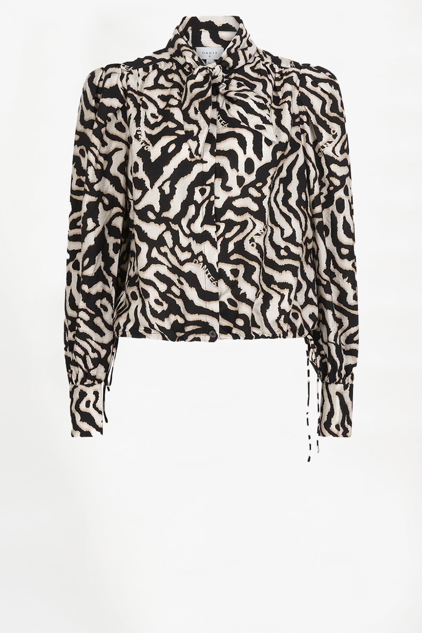 DANTE6-CHESKA PRINTED PUSSY BOW BLOUSE BLACK/CREAM 4