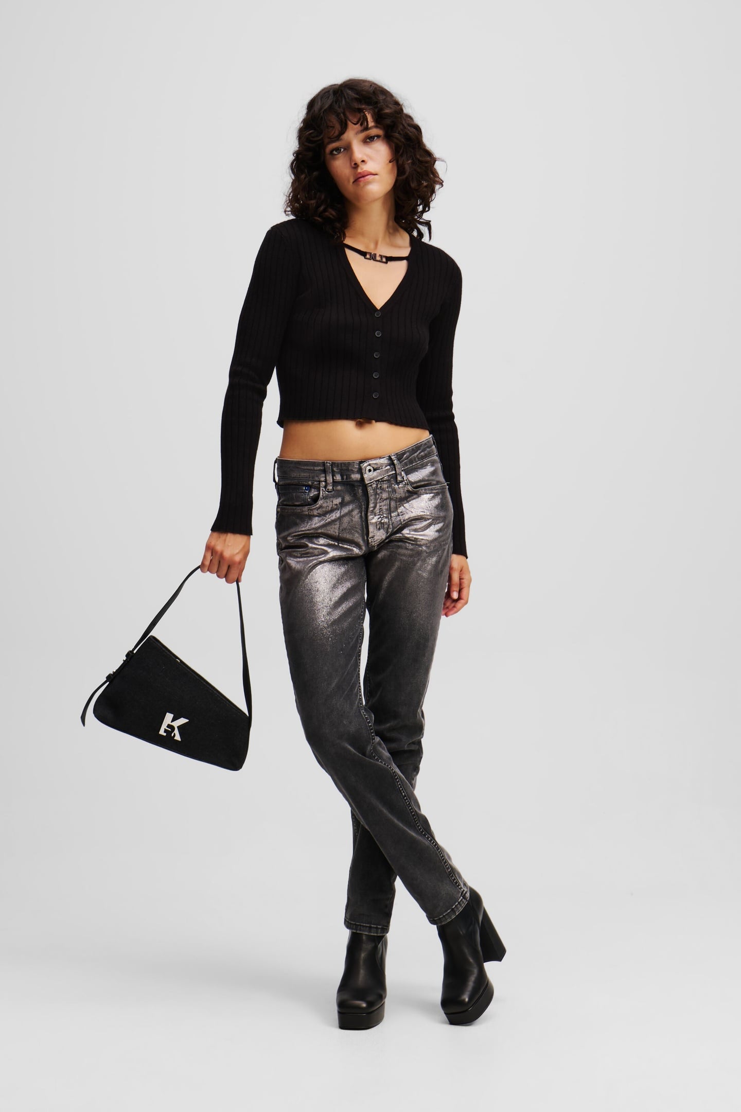 KLJ CROPPED CARDIGAN BLACK 3