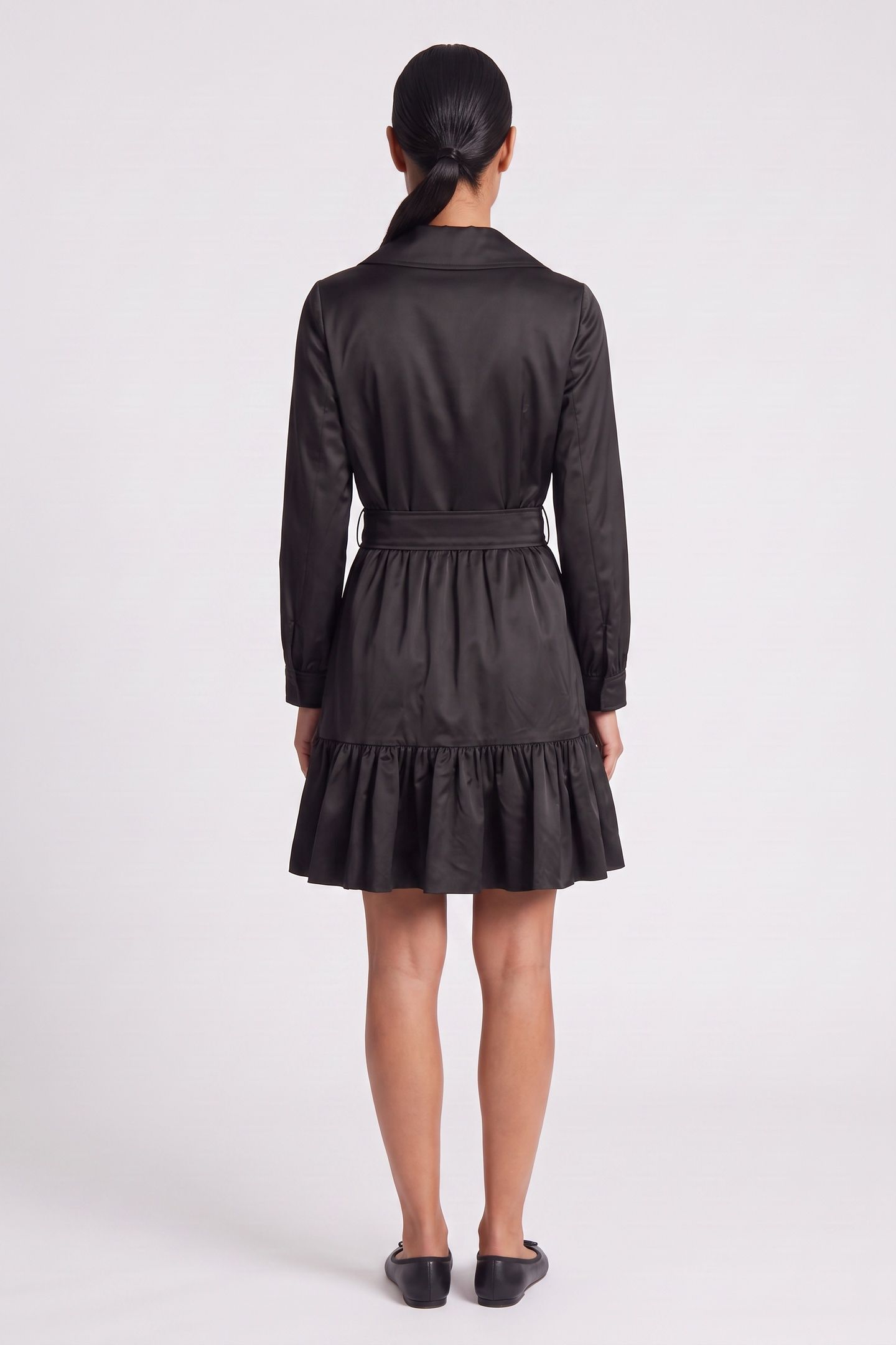 STRETCH SATIN DRESS TOY BUTTONS BLACK 2