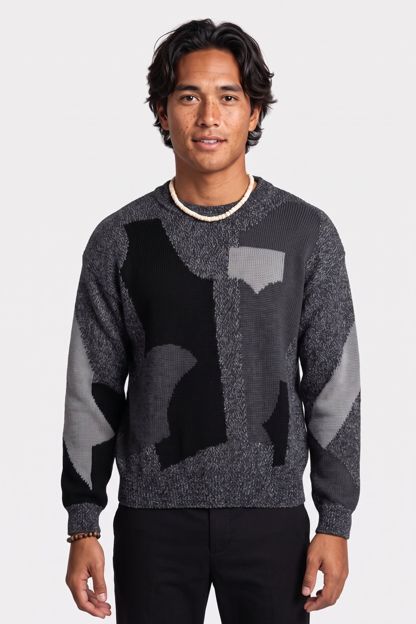 PATCHWORK ALPACA AND COTTON PULLOVER GREY 1