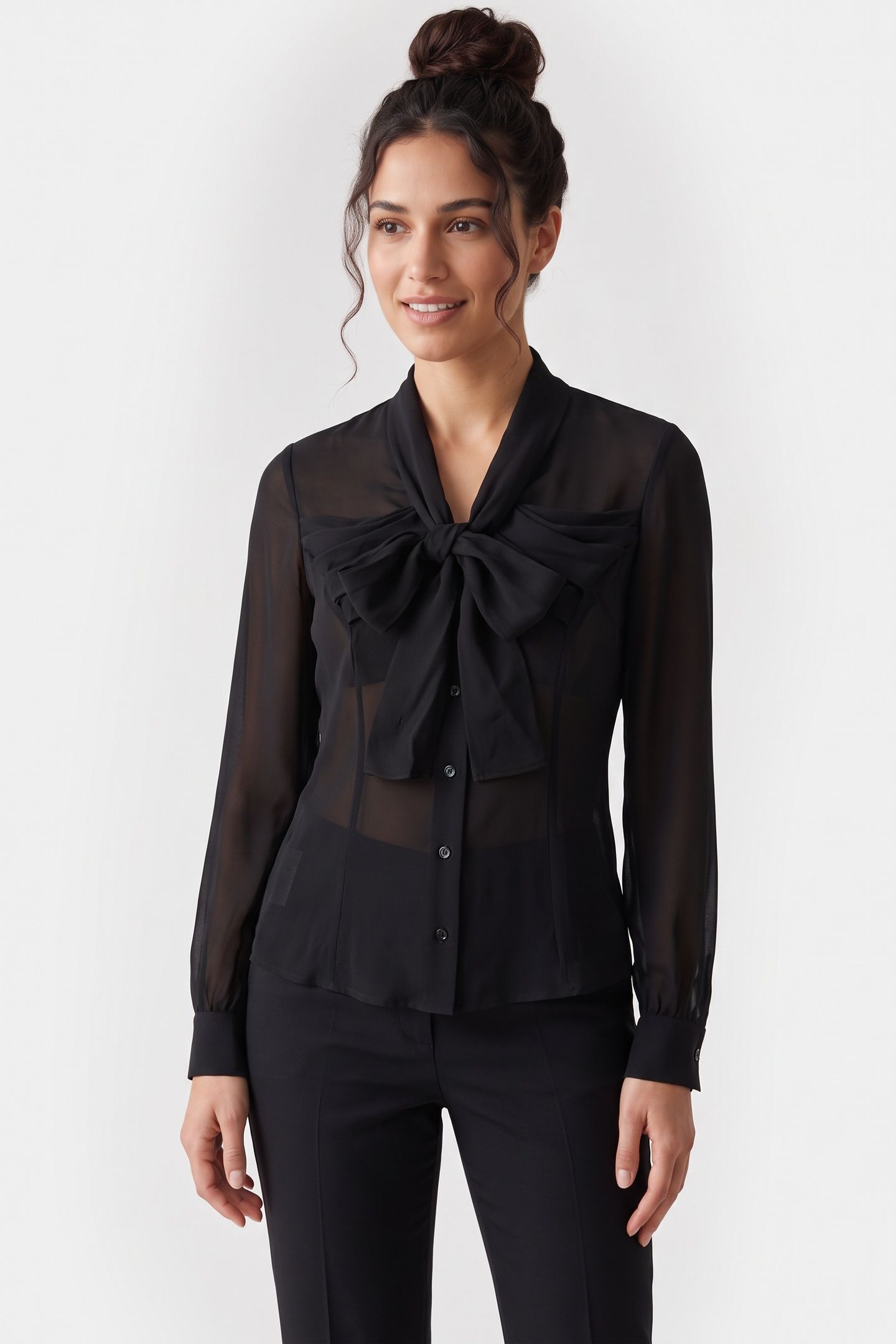 SILK CHARMEUSE SHIRT WITH BOW BLACK 1