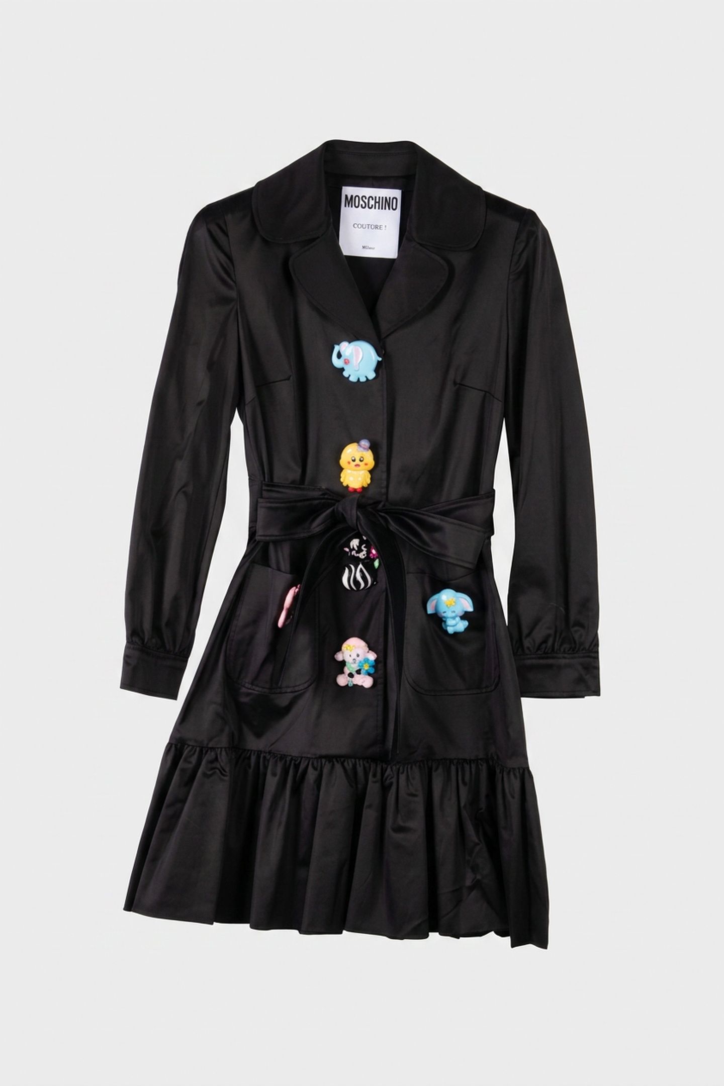 STRETCH SATIN DRESS TOY BUTTONS BLACK 3