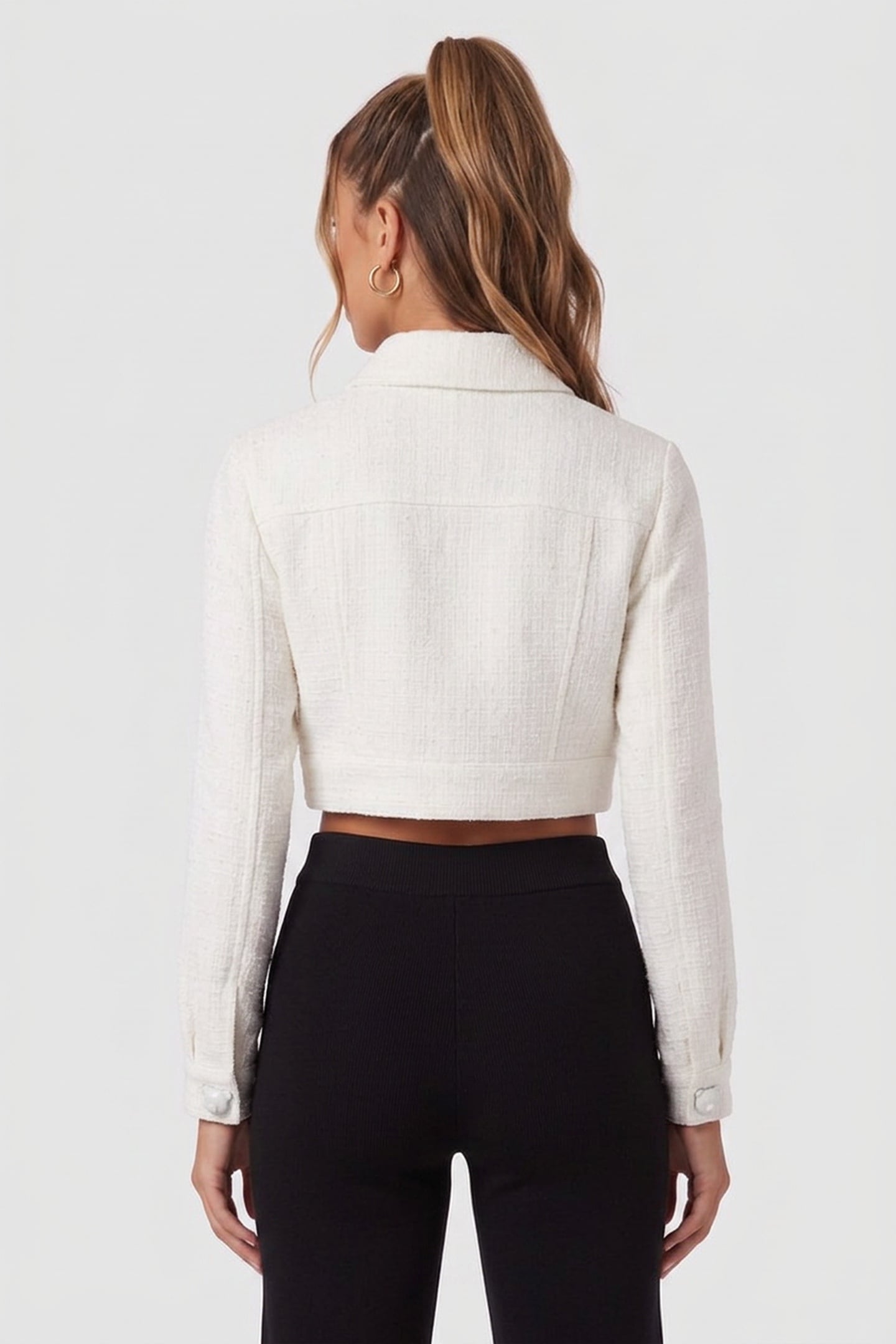 TEDDY BUTTONS TWEED CROPPED JACKET WHITE 2