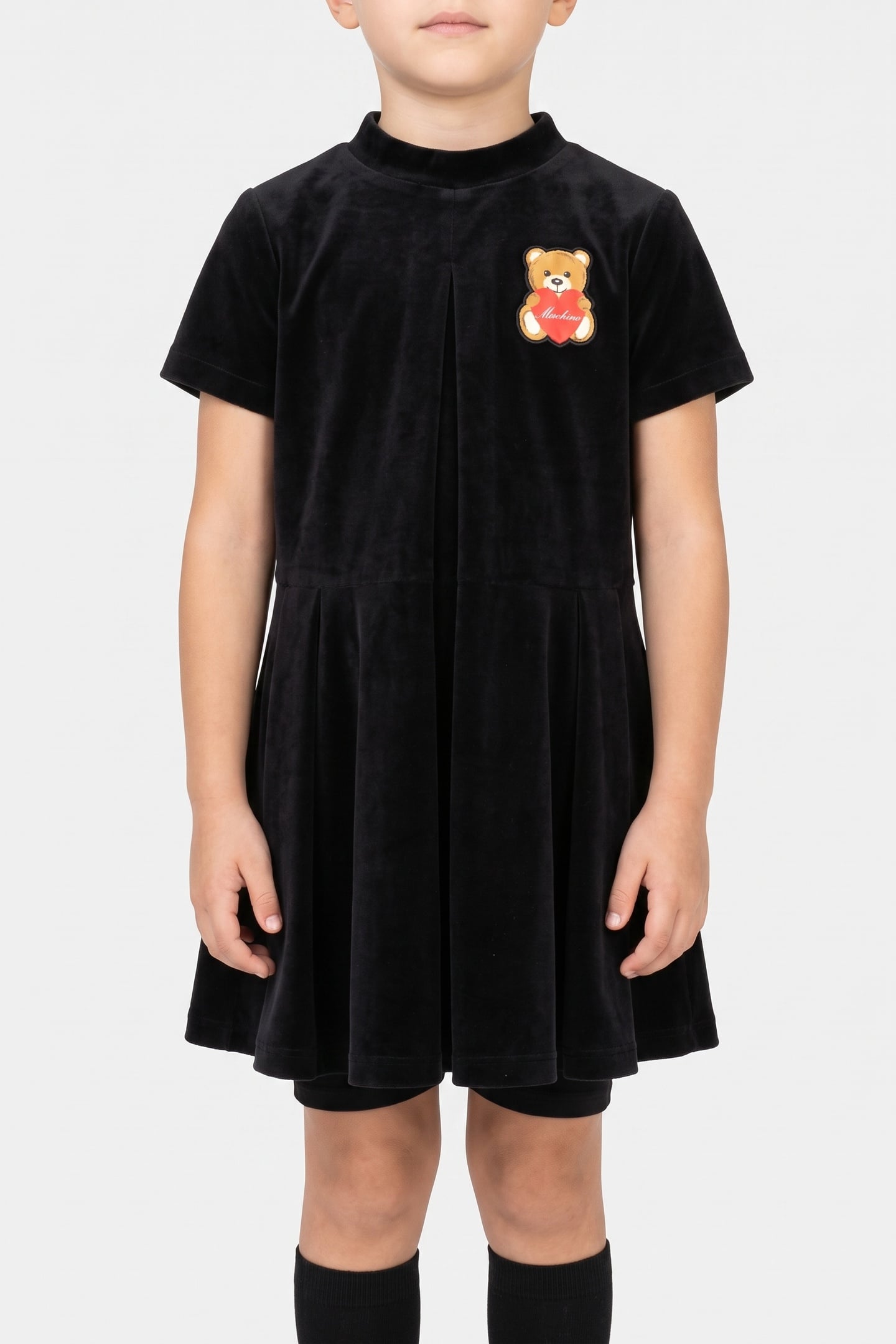 GIRL'S HEART TEDDY BEAR VELVET DRESS BLACK 1
