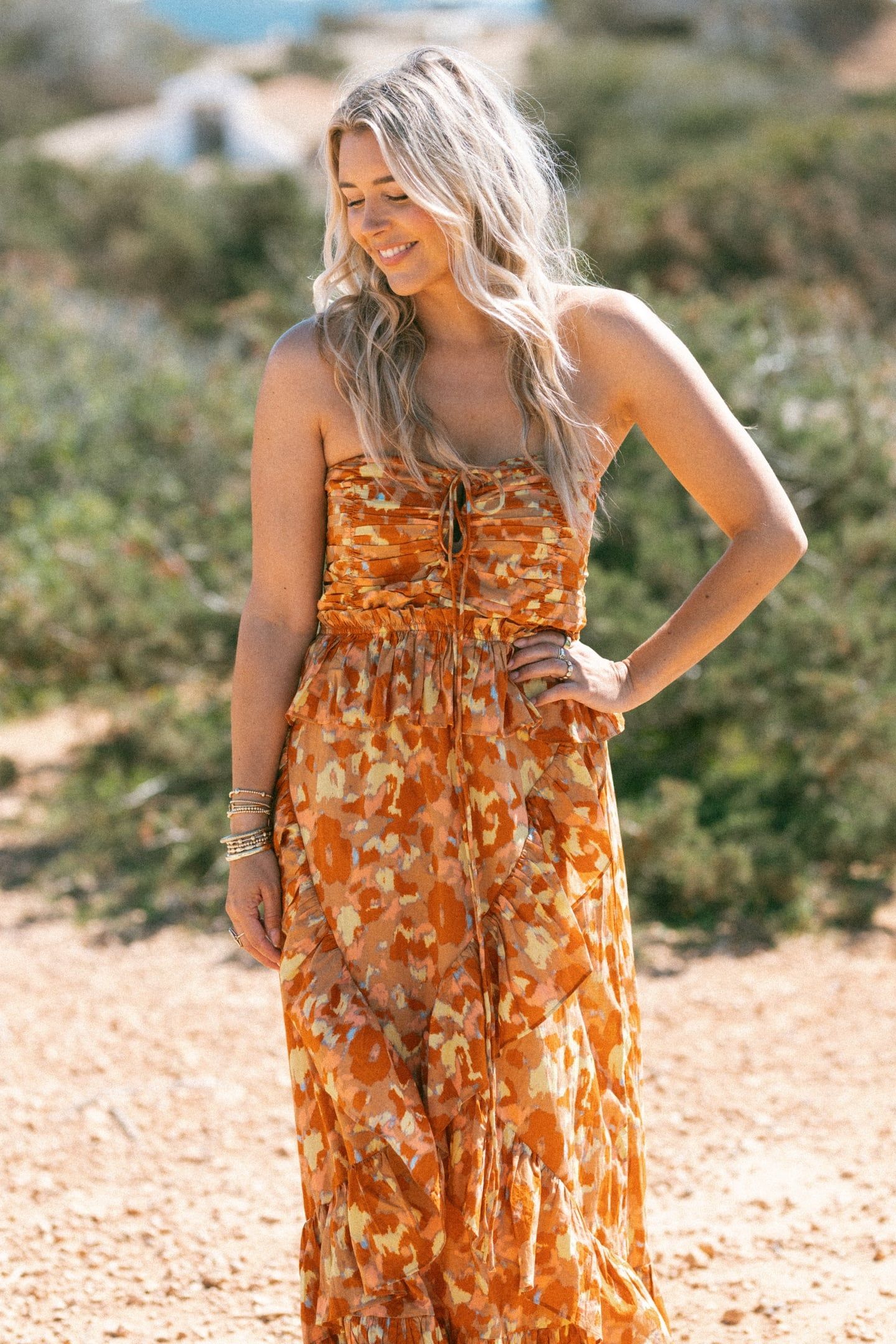EIVISSA DRESS RUST ORANGE PRINT 1