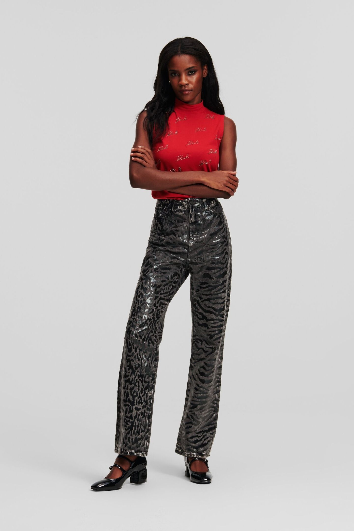 AOP STRAIGHT DENIM PANTS BLACK PRINTED DENIM 1