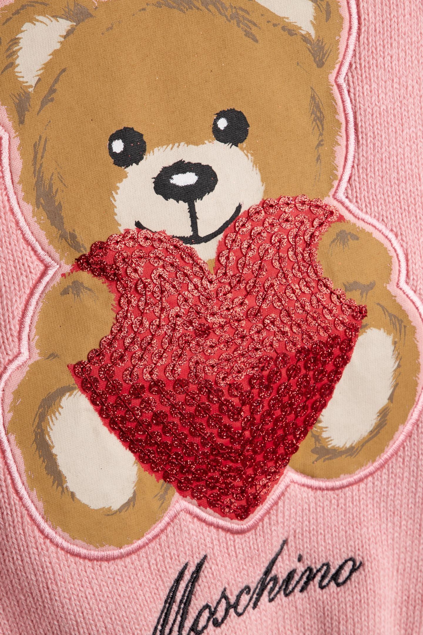 GIRL'S HEART TEDDY BEAR WOOL AND COTTON PULLOVER PINK 4