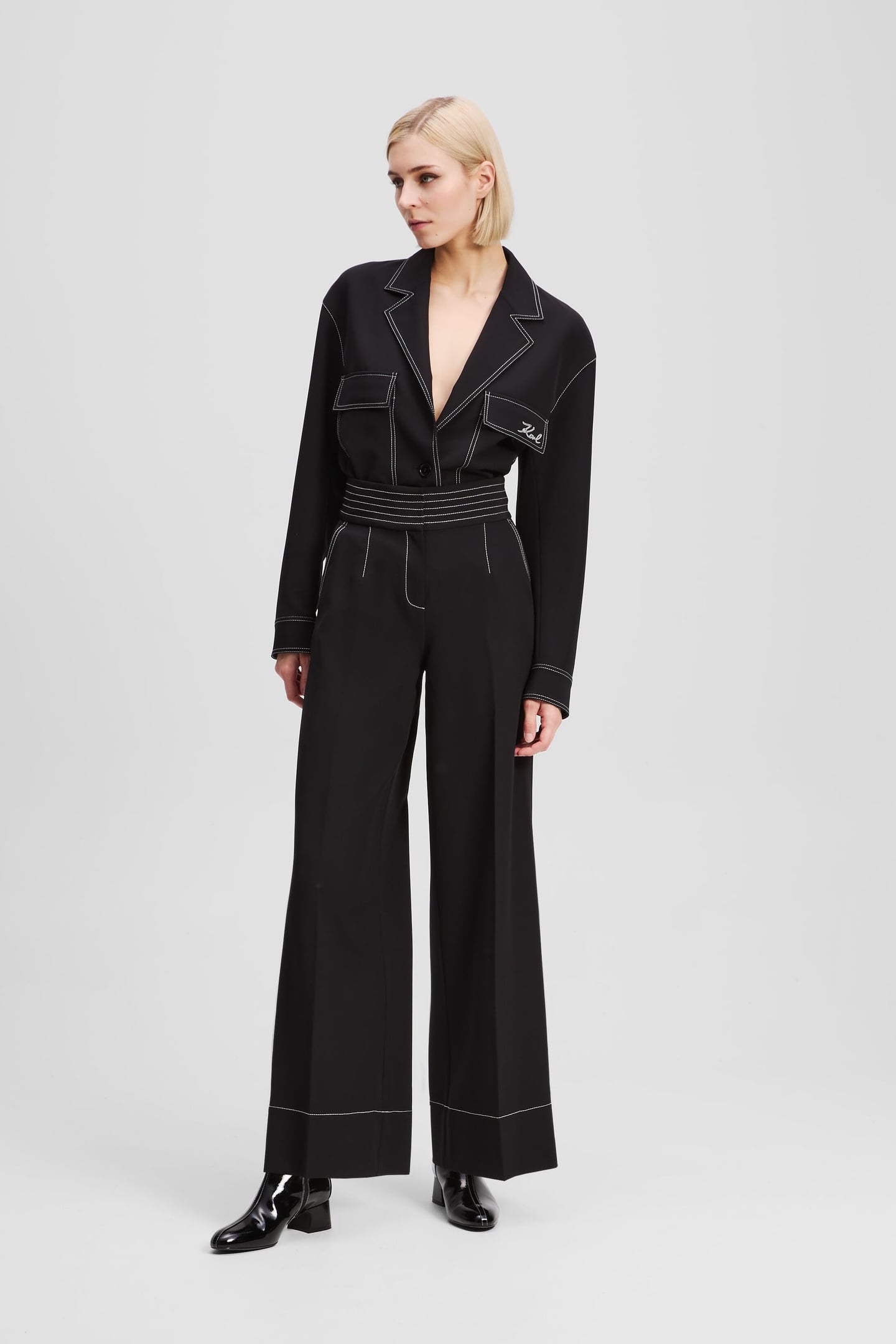 CONTRAST STITCH PANTS BLACK 1