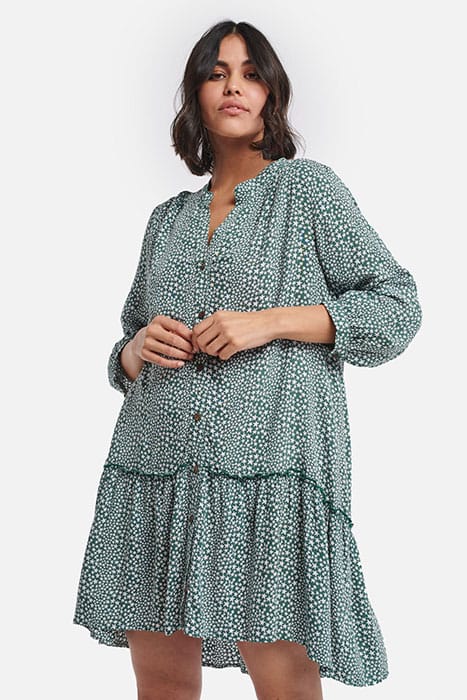LADIES TUVALU DROP WAIST DRESS HUNTER GREEN 2