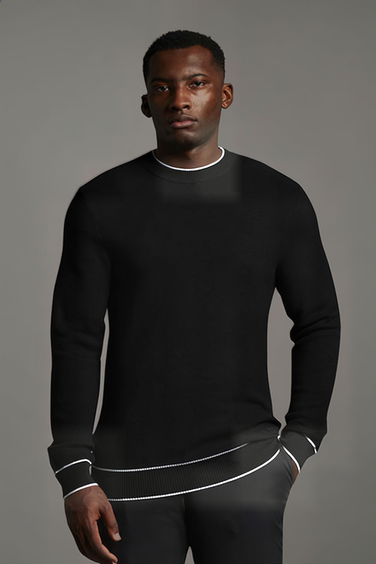 BLACK EAGLE TEXTURE KNIT CREW NECK JET BLACK 2