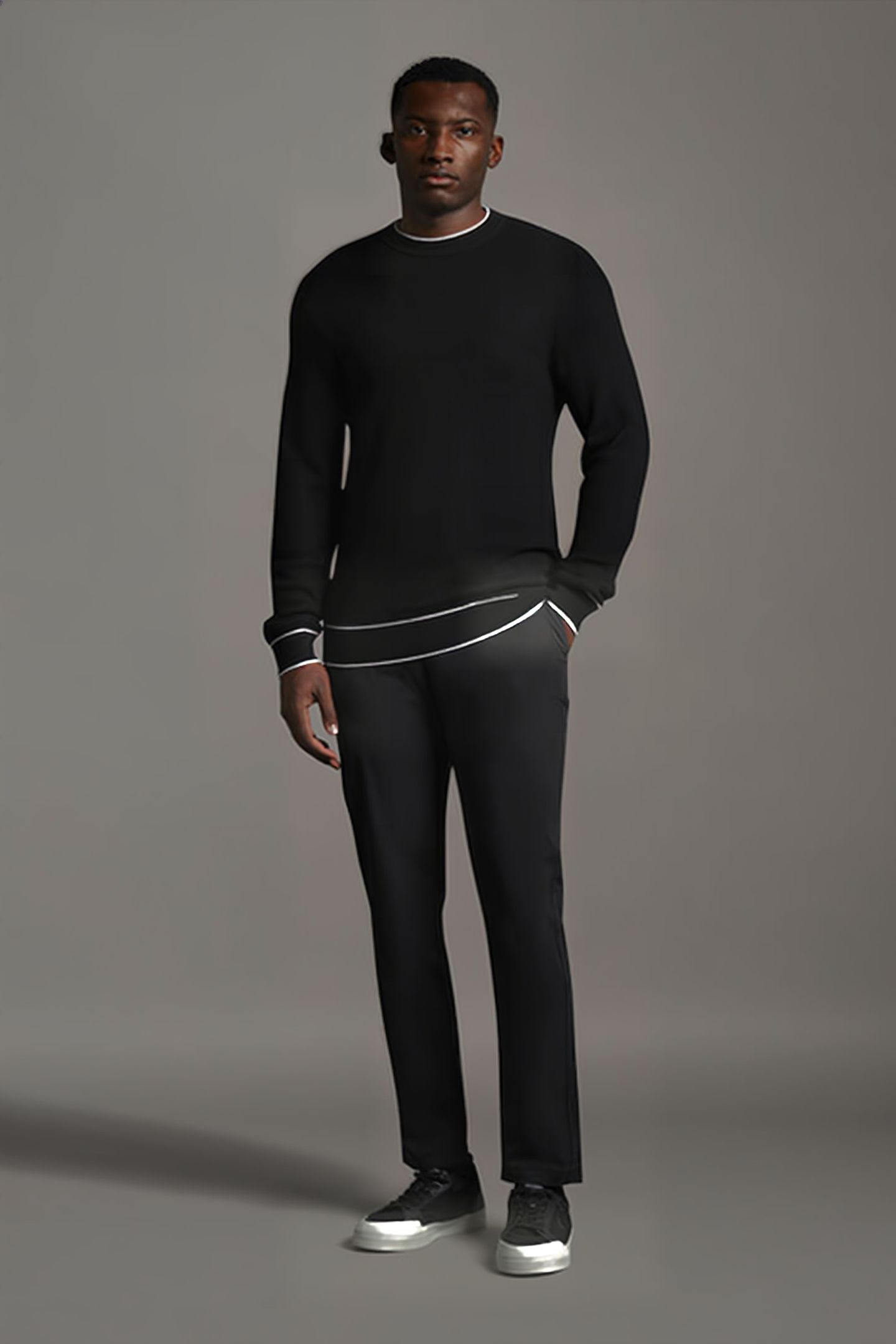BLACK EAGLE TEXTURE KNIT CREW NECK JET BLACK 4
