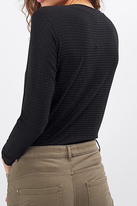 BLACK METALLIC STRIPED KNIT T-SHIRT 2