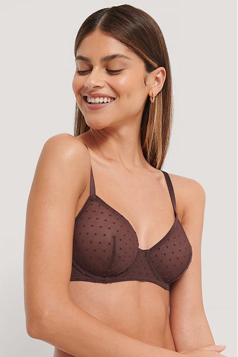 ALL OVER DOT MESH BRA DARK BROWN 1