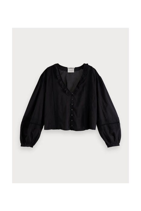 ORGANIC COTTON TOP WITH PIN TUCKS AND LACE INSERT BLACK 1