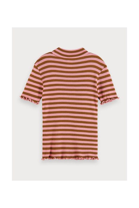 FITTED SHORT SLEEVE HIGH NECK TEE IN YARN DYED STRIPE COMBO  2