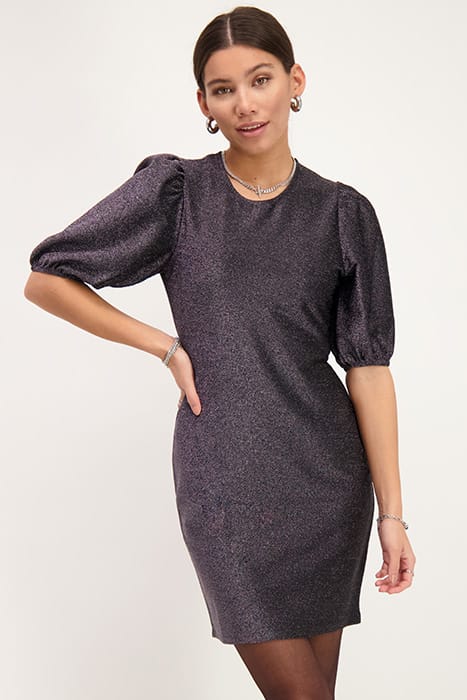 ZWARTE GLITTER JURK MET POFMOUW BLACK BLACK 4