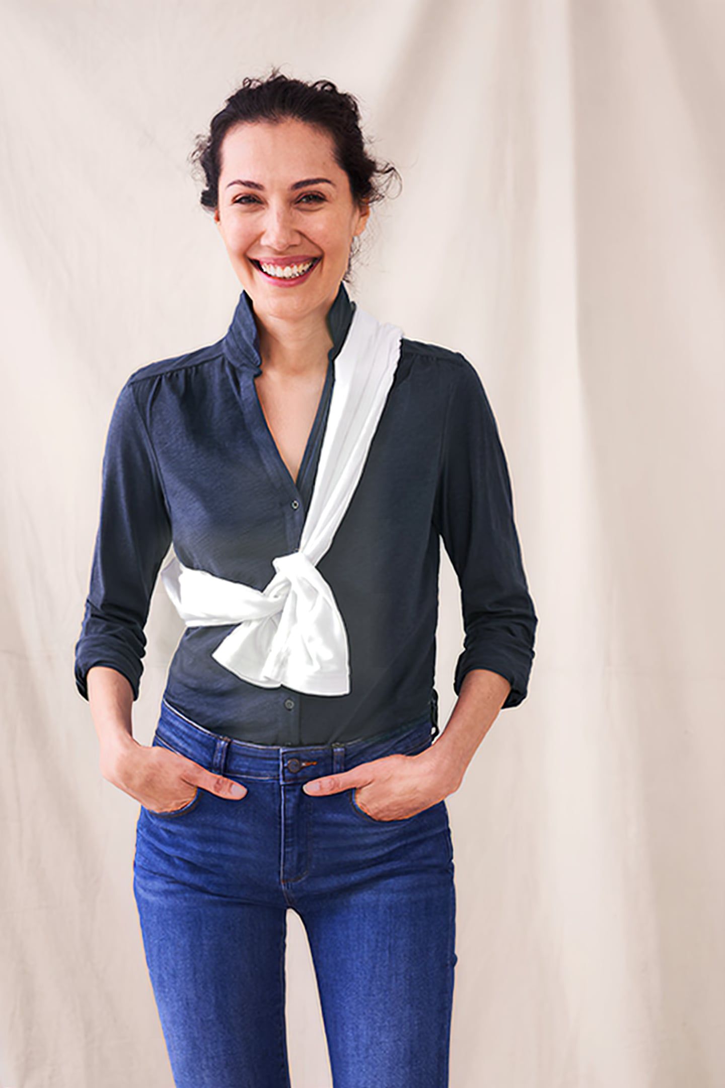 ANNIE PRINTED JERSEY SHIRT FRENCH NAVY 2