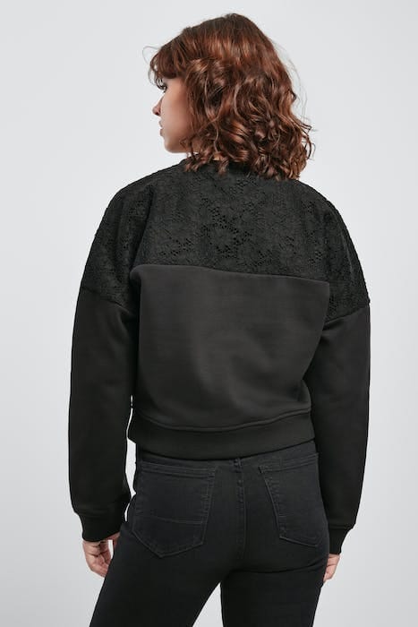 LADIES SHORT OVERSIZED LACE INSET CREW BLACK 3