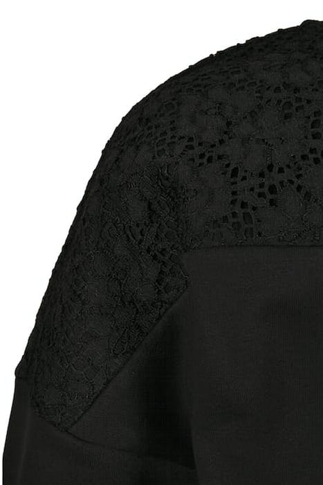 LADIES SHORT OVERSIZED LACE INSET CREW BLACK 9