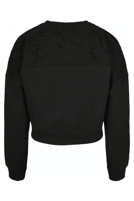 LADIES SHORT OVERSIZED LACE INSET CREW BLACK 11