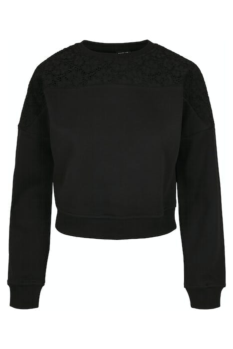 LADIES SHORT OVERSIZED LACE INSET CREW BLACK 1